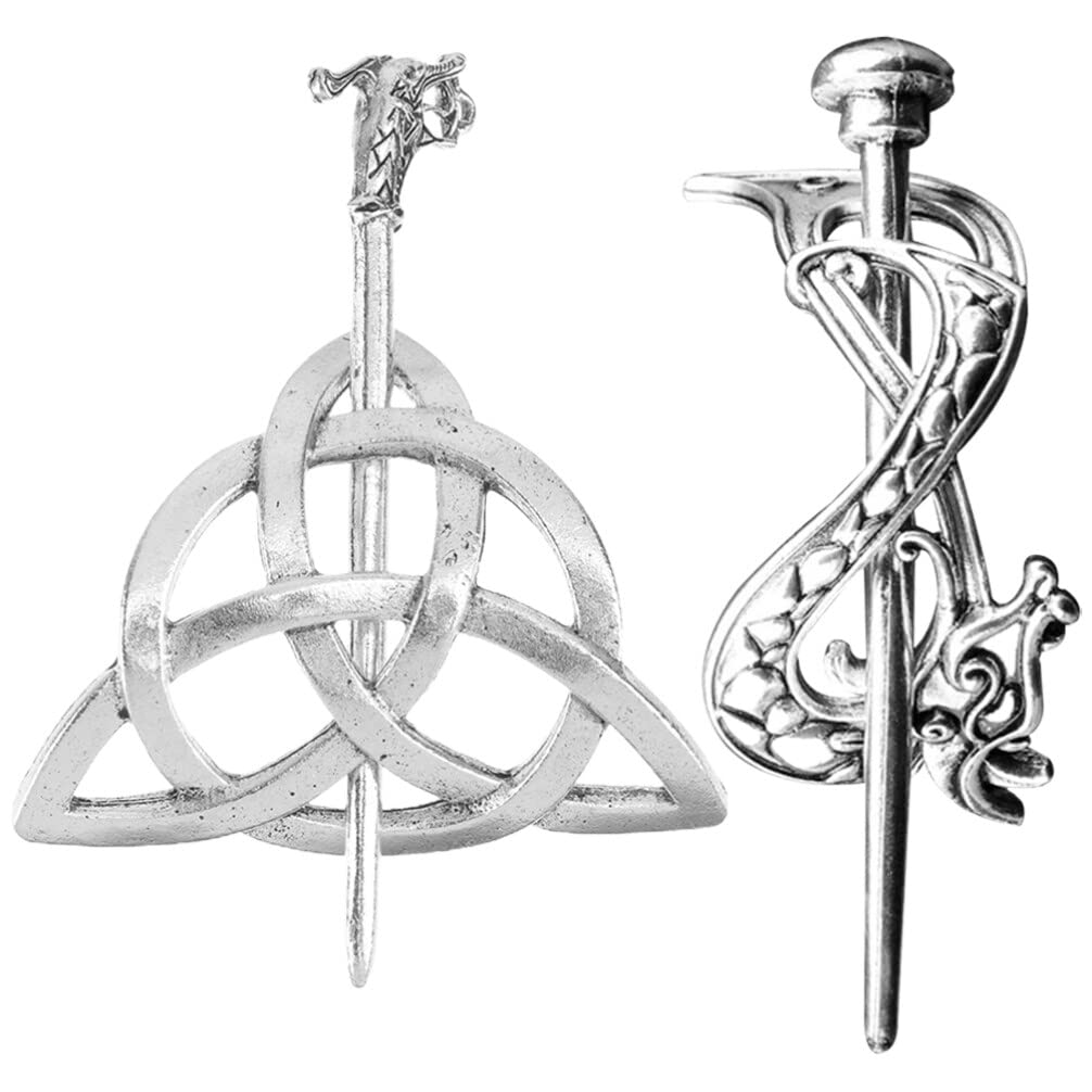 Viking Celtic Hair Clips 2pcs Set - Vintage Silver Hairpins with Knot Design, Hair Bun Holder Cuff, Retro Hair Sticks for Women | Perfect for Weddings, Cosplay & Medieval Themed Events