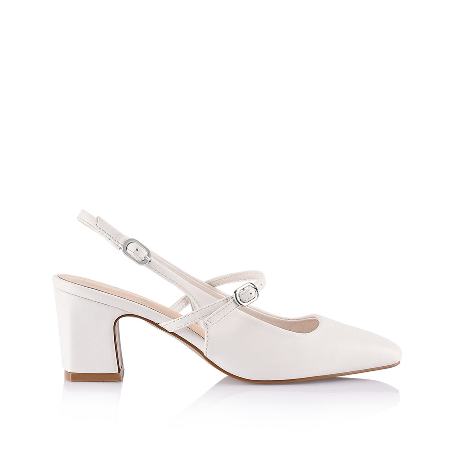 Lolita Slingback Block Heels for Women - Chunky Low Heel Dress Shoes in Chalk White | Perfect for Cosplay, Vintage Fashion & Retro Outfits