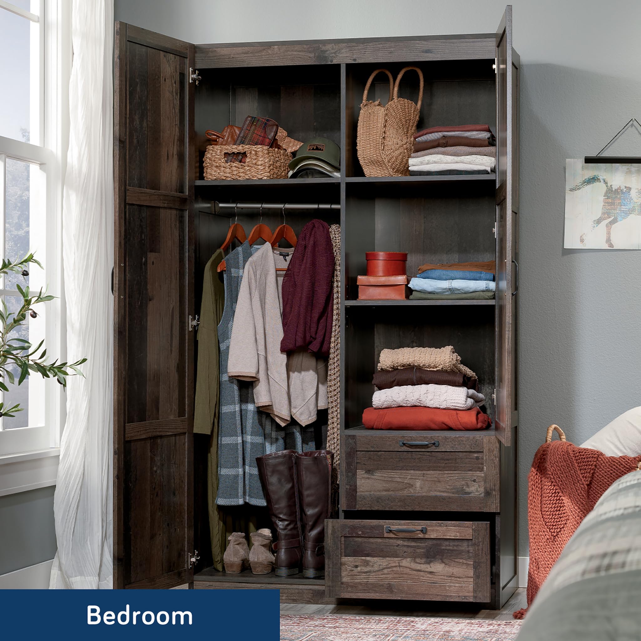 Sauder Reclaimed Pine Storage Wardrobe Cabinet - Pantry Organizer, Closet Storage Solution for Bedroom, Kitchen, and Home Organization