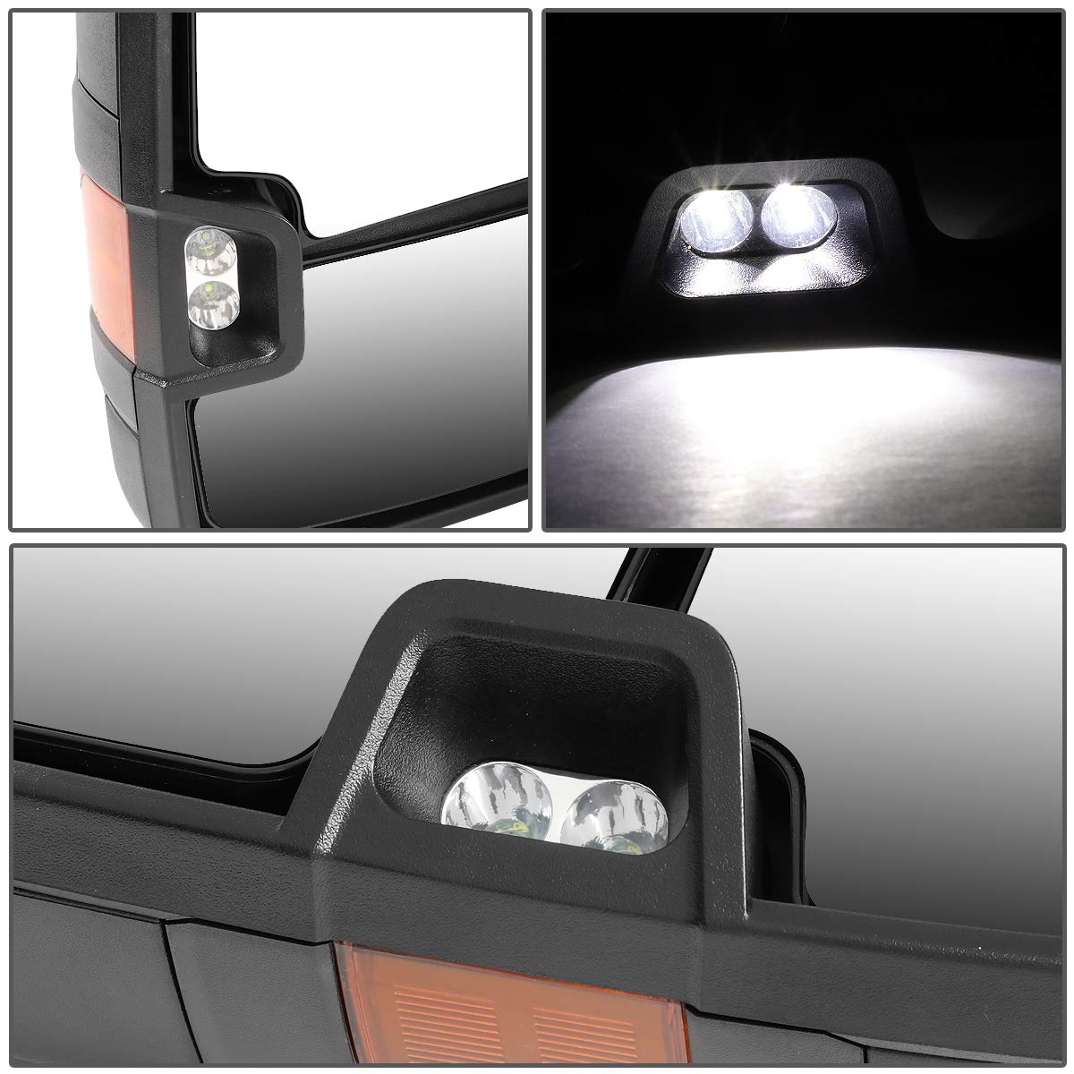 DNA Motoring TWM-030-T888-BK-AM Power Heated Foldable Towing Side Mirrors Replacement for 1999-2002 Chevy Silverado/GMC Sierra, 2000-2002 Chevy Tahoe/Suburban/GMC Yukon with Amber Turn Signal - Enhanced Visibility for Towing & Night Driving