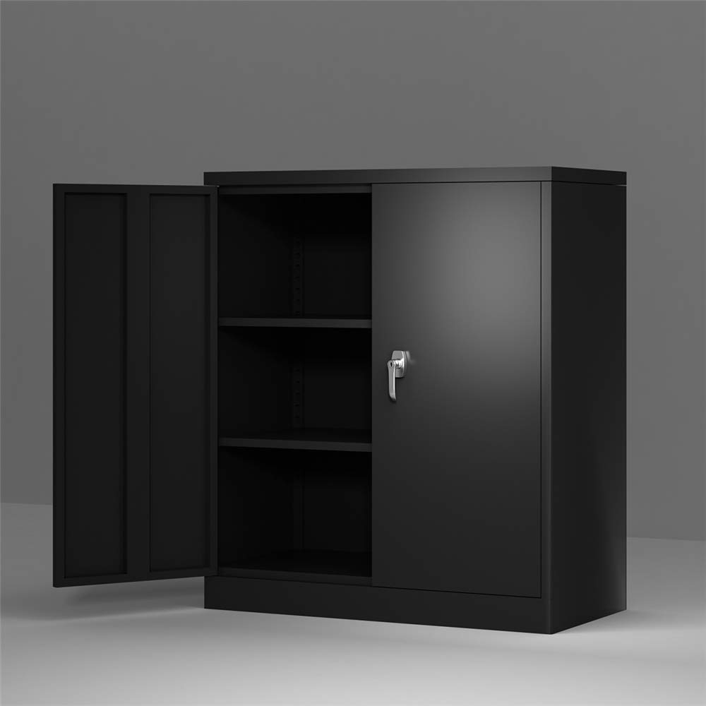 Black Steel Storage Cabinet - 2 Door Vertical File Cabinet with Adjustable Shelves, 41 Inch Height - Perfect for Office Organization & Home Document Storage