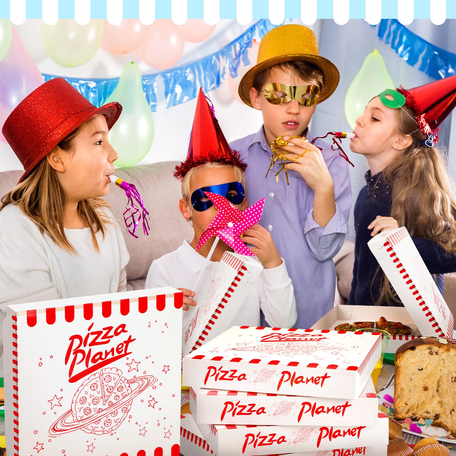 24-Piece Mini Pizza Planet Pizza Boxes - 10 Inch Small Dessert Boxes for Party Favors, Themed Decorations & Storytelling Decor - Perfect for Birthday Parties, Baby Showers & Movie Nights