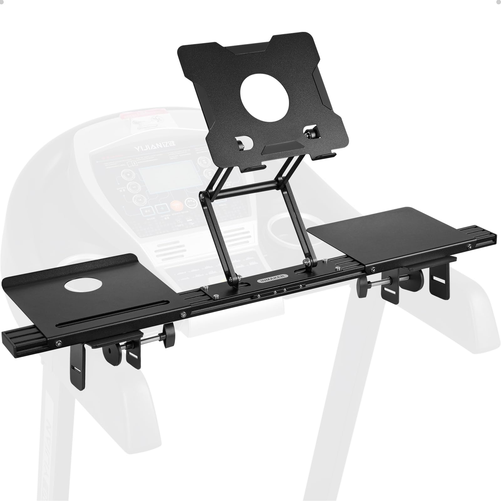 INMAKER Universal Treadmill Desk Attachment - Adjustable Height & Width Aluminum Laptop Stand with Tray for Treadmill Workouts (Black) | Perfect for Home Office, Work While Walking, Fitness Enthusiasts