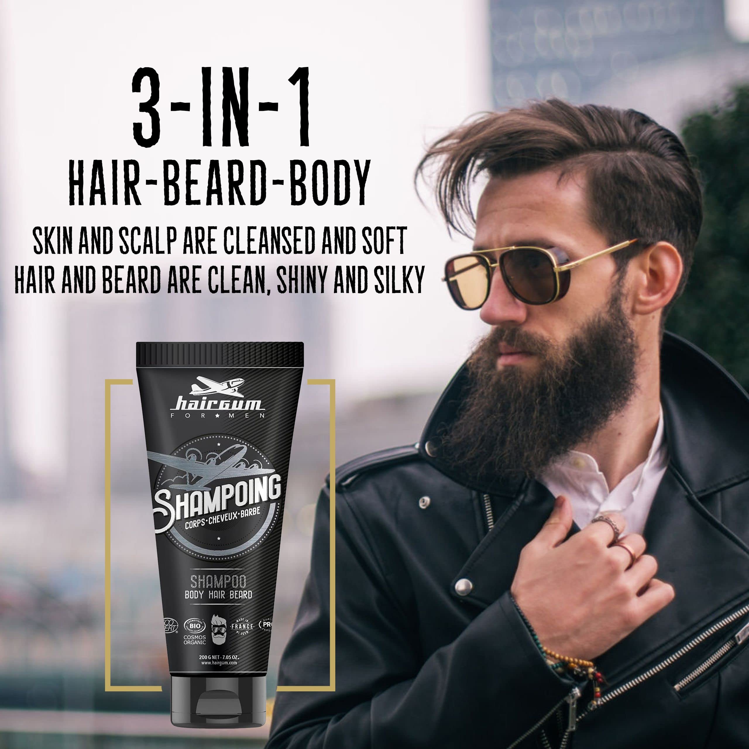 Organic Men's Hair & Beard Shampoo with Shea Oil - All-in-One Cleansing & Moisturizing Shampoo for Hair, Beard & Mustache - 7 oz | Daily Grooming for Soft, Healthy Hair & Facial Hair at Home or Gym
