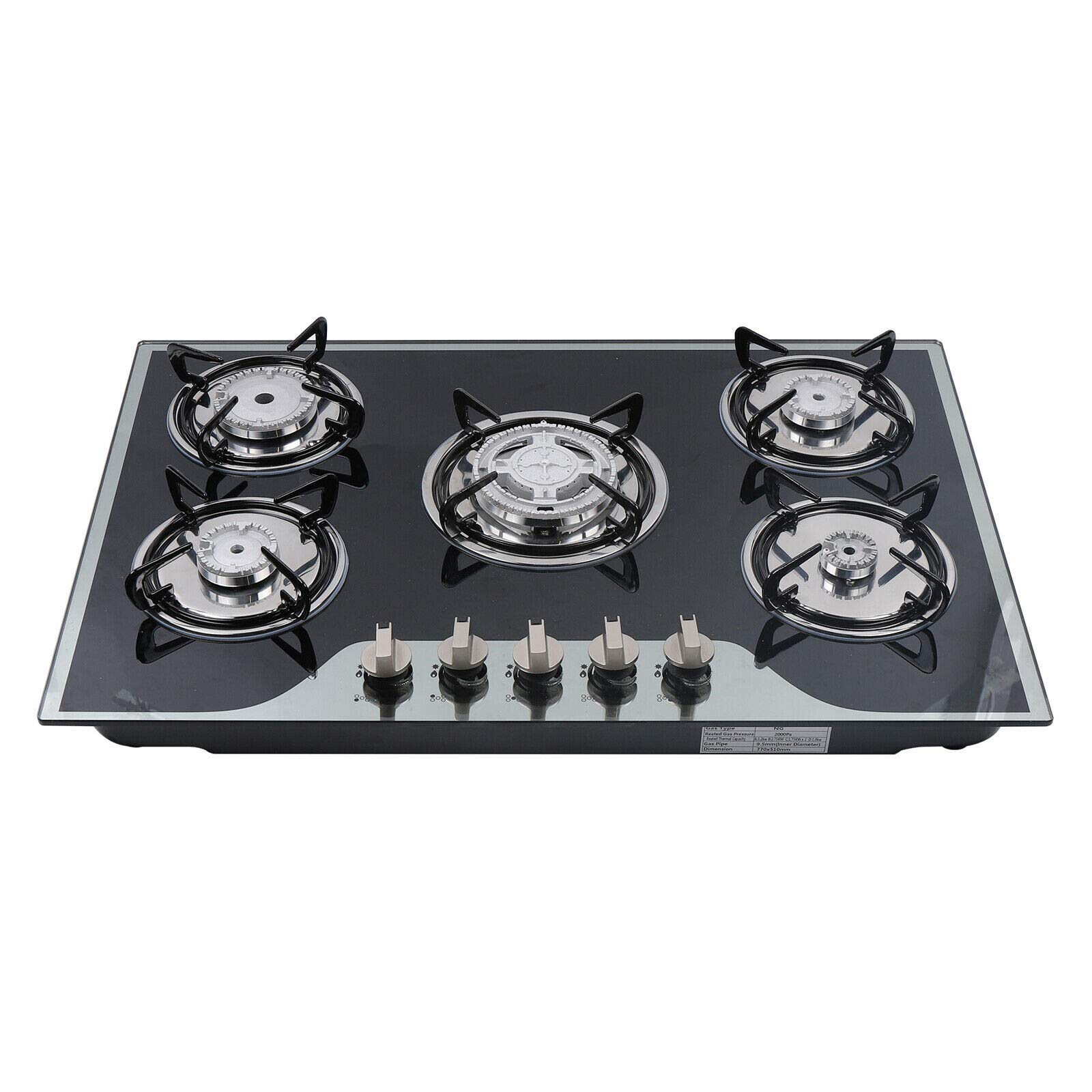 30 Inch 5 Burner Built-In Gas Cooktop - Stainless Steel Drop-In Gas Hob with NG/LPG Conversion - Professional Kitchen Stove for Home Cooking, Baking & Entertaining