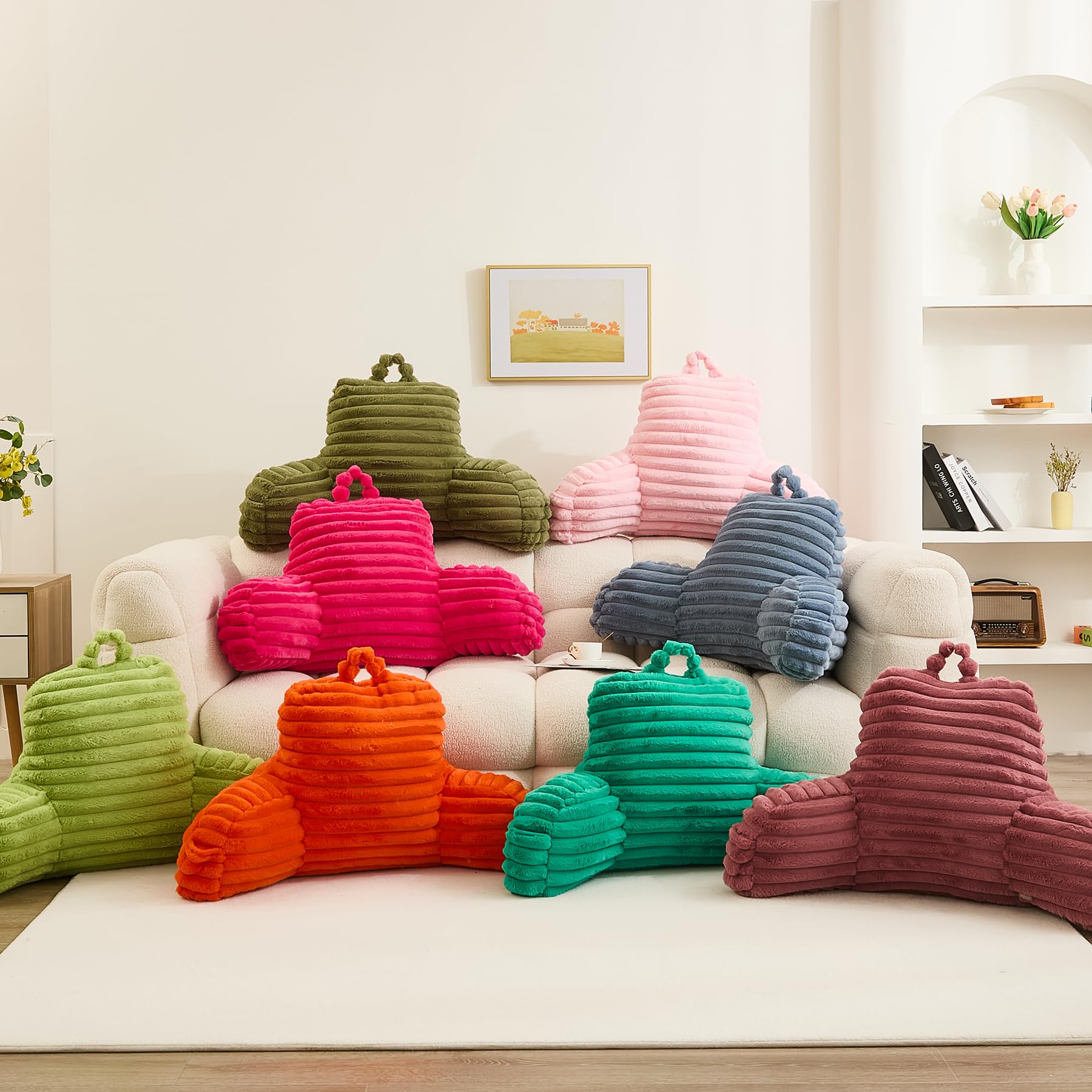 WERDIM Faux Fur Reading Pillow with Arms and Pockets - Comfortable Bed Rest Pillow for Sitting in Bed, Sofa or Floor (Standard Size, Hot Pink) - Perfect for Reading, Watching TV, Gaming and Relaxing