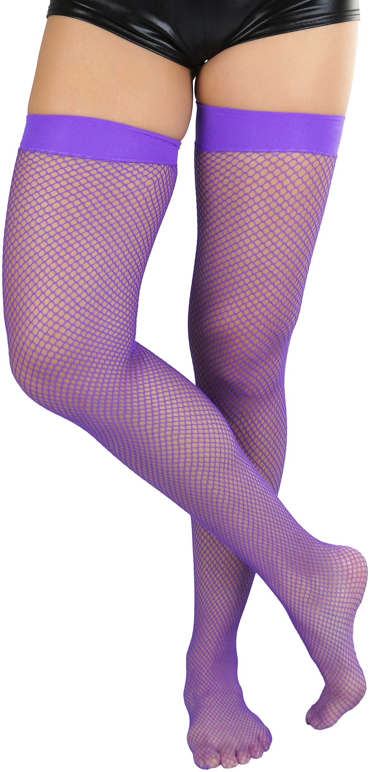 ToBeInStyle Women's Sexy Nylon Thigh High Stockings with Opaque Band - Versatile Fishnet Stockings for Party, Cosplay & Fashion Outfits
