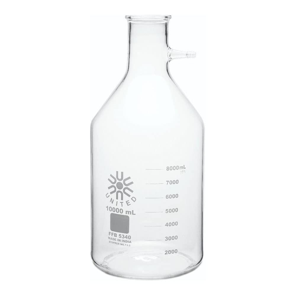 United Scientific Supplies FFB5340-10000 Borosilicate Glass Filtering Flask, 10000ml (10L) Lab Bottle - Perfect for Chemical Filtration, Laboratory Experiments & Scientific Research