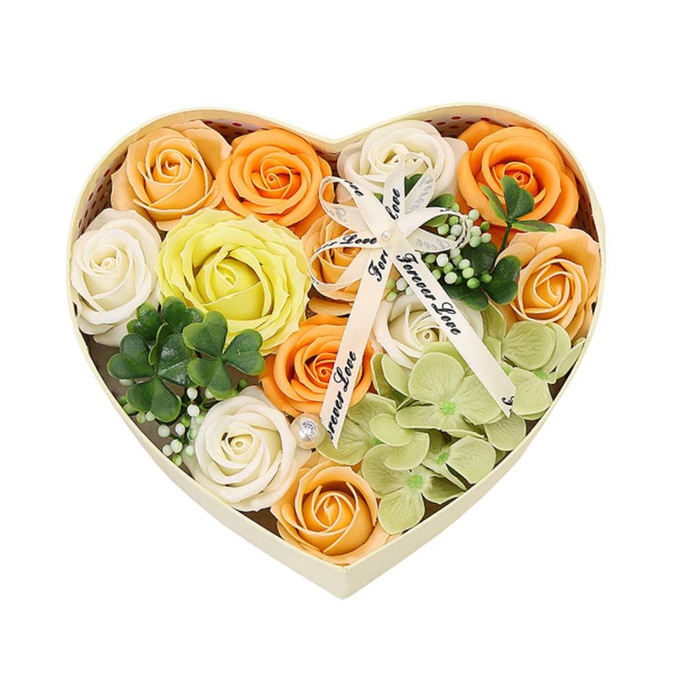 INOOMP 1pc Heart-Shaped Soap Flower Gift Box - Elegant Wedding Favors, Birthday & Holiday Present for Valentine's Day, Christmas - Perfect for Romantic Proposals, Anniversary Surprises & Party Decorations (Yellow)