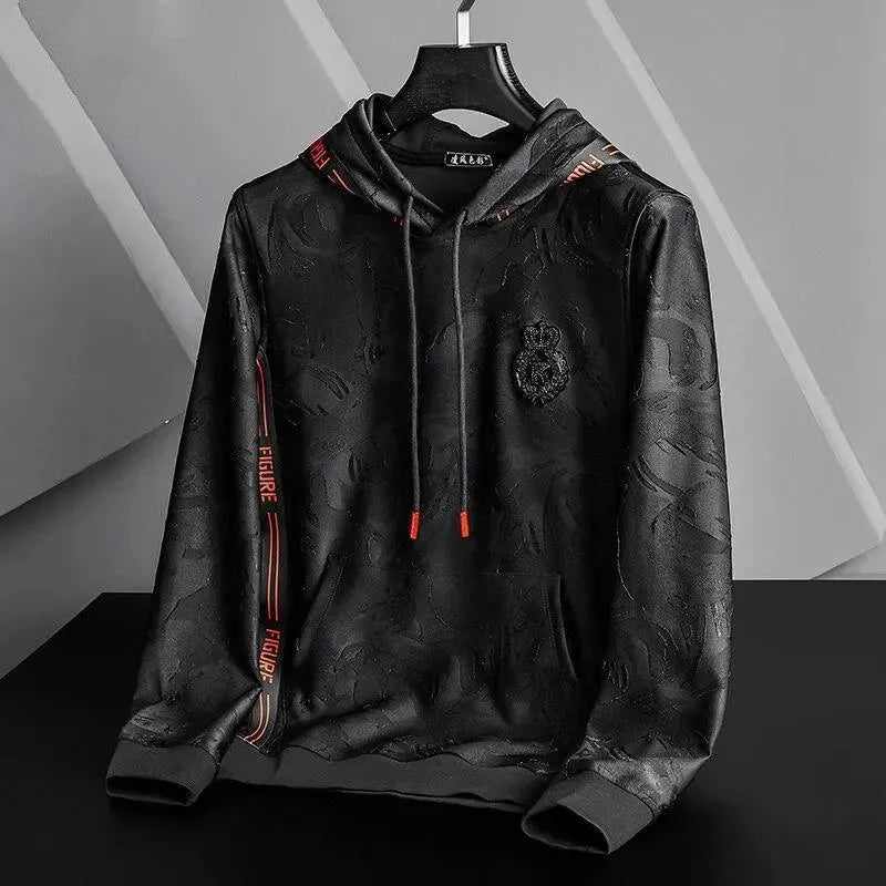 Black Men's Hoodie with Embroidered Design - Stylish & Comfortable for Casual Wear, Street Fashion, and Outdoor Activities