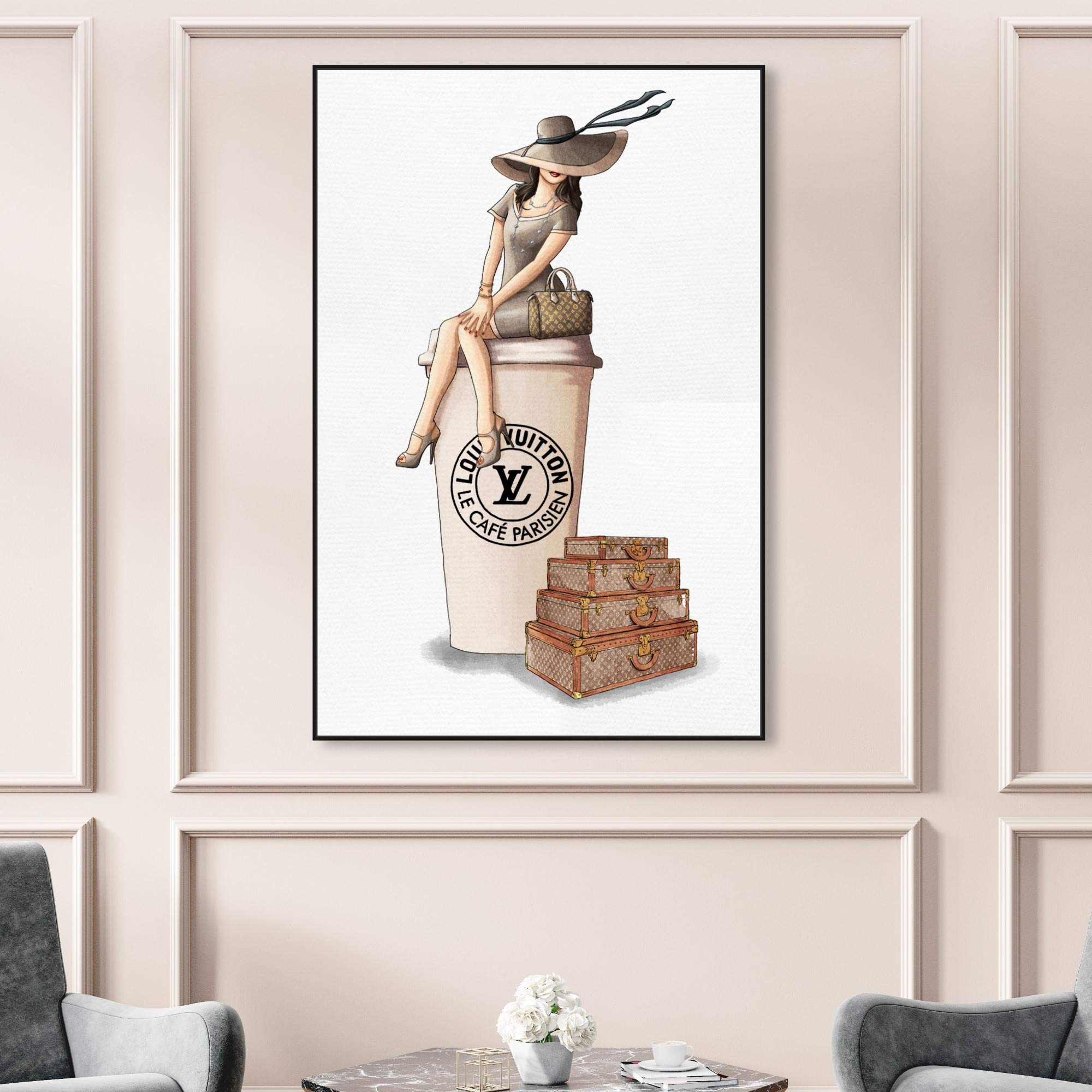 Oliver Gal Artist Co. 'Cafe au Lait Paris Dark' 40x60 Inch Framed Wall Art Canvas Print - Fashion & Glam Travel-Themed Home Decor in Brown & White | Perfect for Living Room, Bedroom or Office Wall Decor