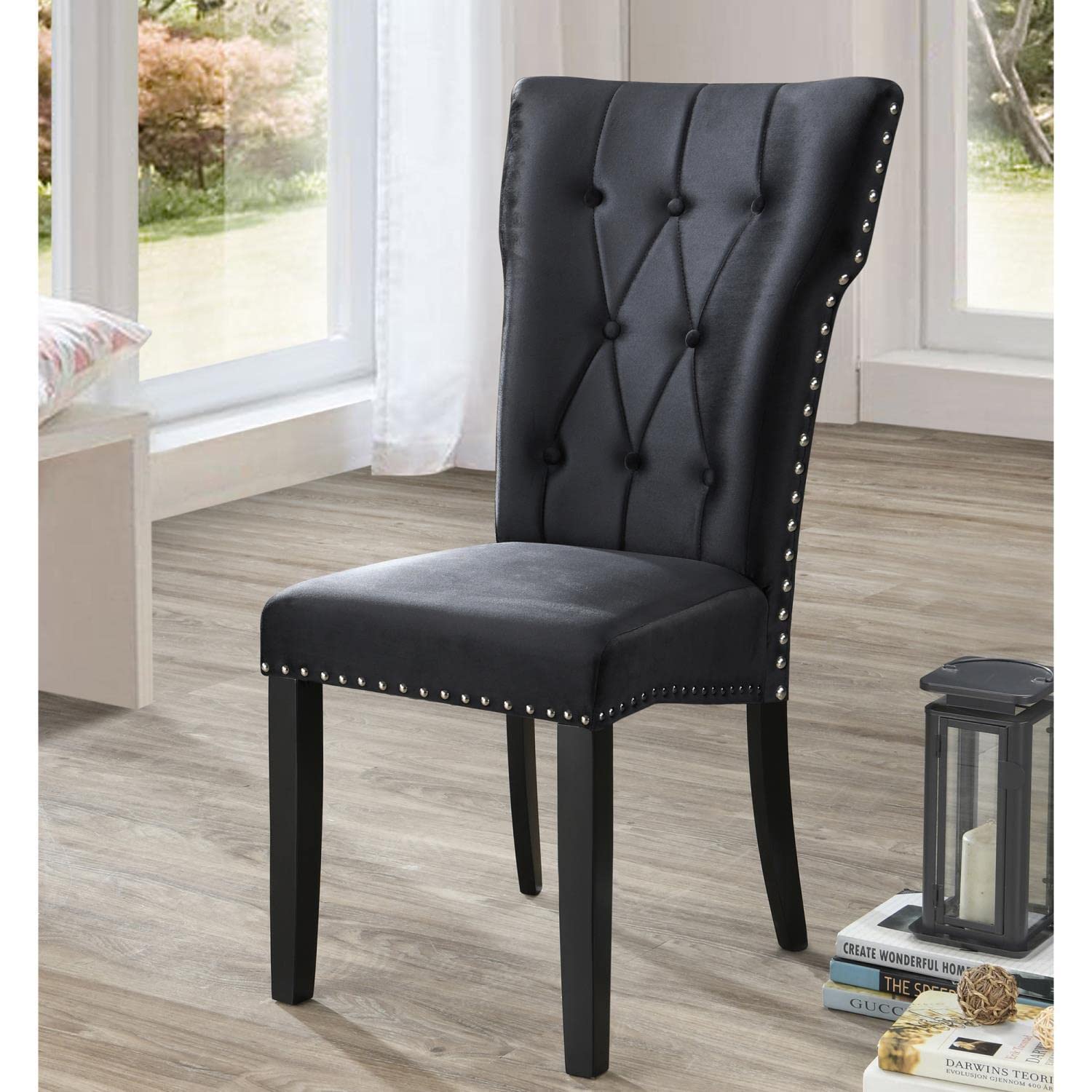 Better Home Products La Costa Velvet Tufted Dining Chairs - Set of 2, Black Upholstered - Perfect for Modern Dining Room, Kitchen, or Breakfast Nook