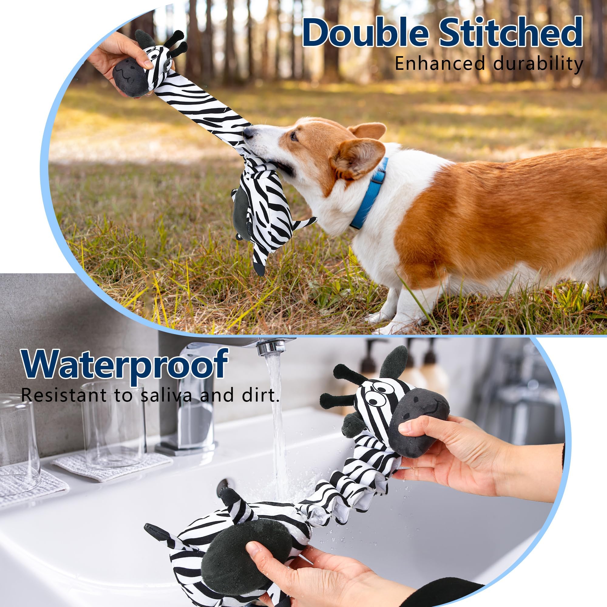 PUHOHUN Squeaky Dog Toys for Large Dogs - Interactive Tug of War Chew Toys with Cotton & Crinkle Paper, Durable Stuffed Dog Toy for Aggressive Chewers - Perfect for Playtime, Training & Bonding with Your Pet