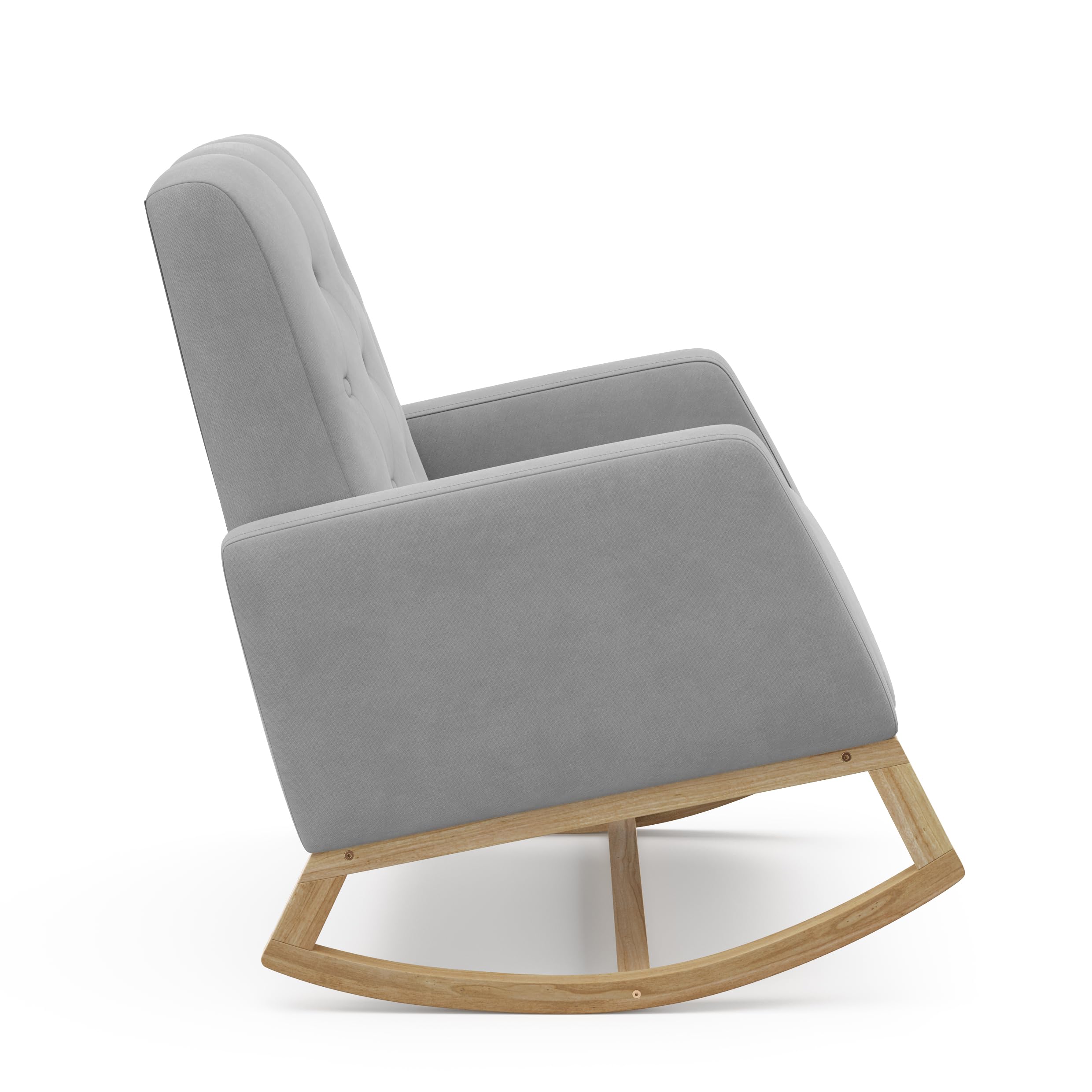 Storkcraft Northern Lights Nursery Rocker - Upholstered Button-Tufted Rocking Chair with Gentle Motion & Solid Wood Base (Steel/Natural) | Perfect for Baby Nurseries, Breastfeeding & Relaxing Moments