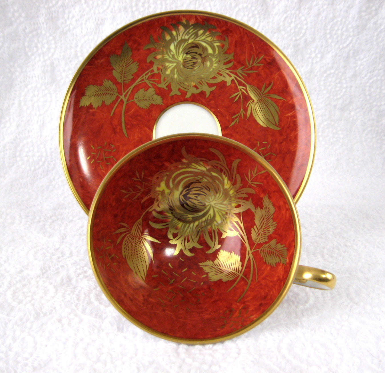 Vintage Red Alka Bavaria Cup and Saucer Set with Gold Chrysanthemums Pattern - Patricia Collection 1950s Martini Glass - Perfect for Tea, Coffee, and Cocktail Parties