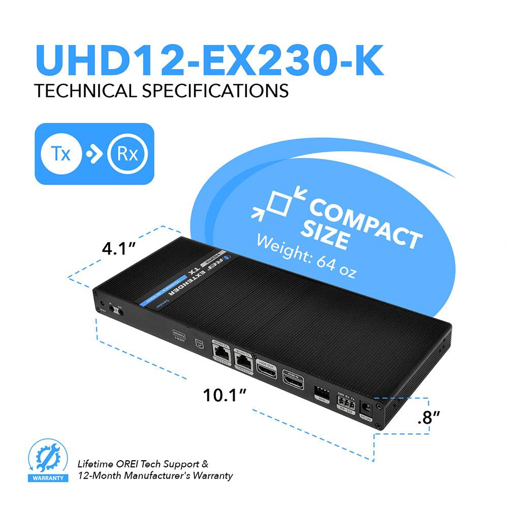 1x2 4K HDMI Extender Splitter Over Single CAT6/7 Cable - Up to 230ft, 18Gbps, Bi-Directional IR, RS-232, EDID - IPColor Technology - Perfect for Home Theater, Conference Rooms & Gaming Setups