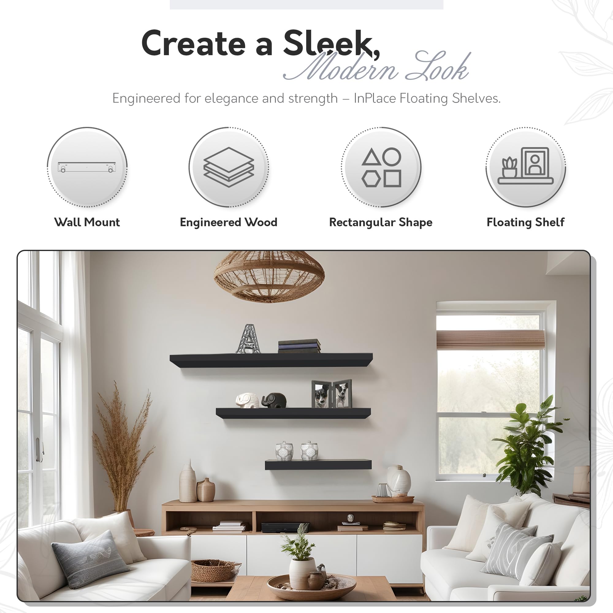 InPlace Floating Wall Shelf with Invisible Brackets - 10.2