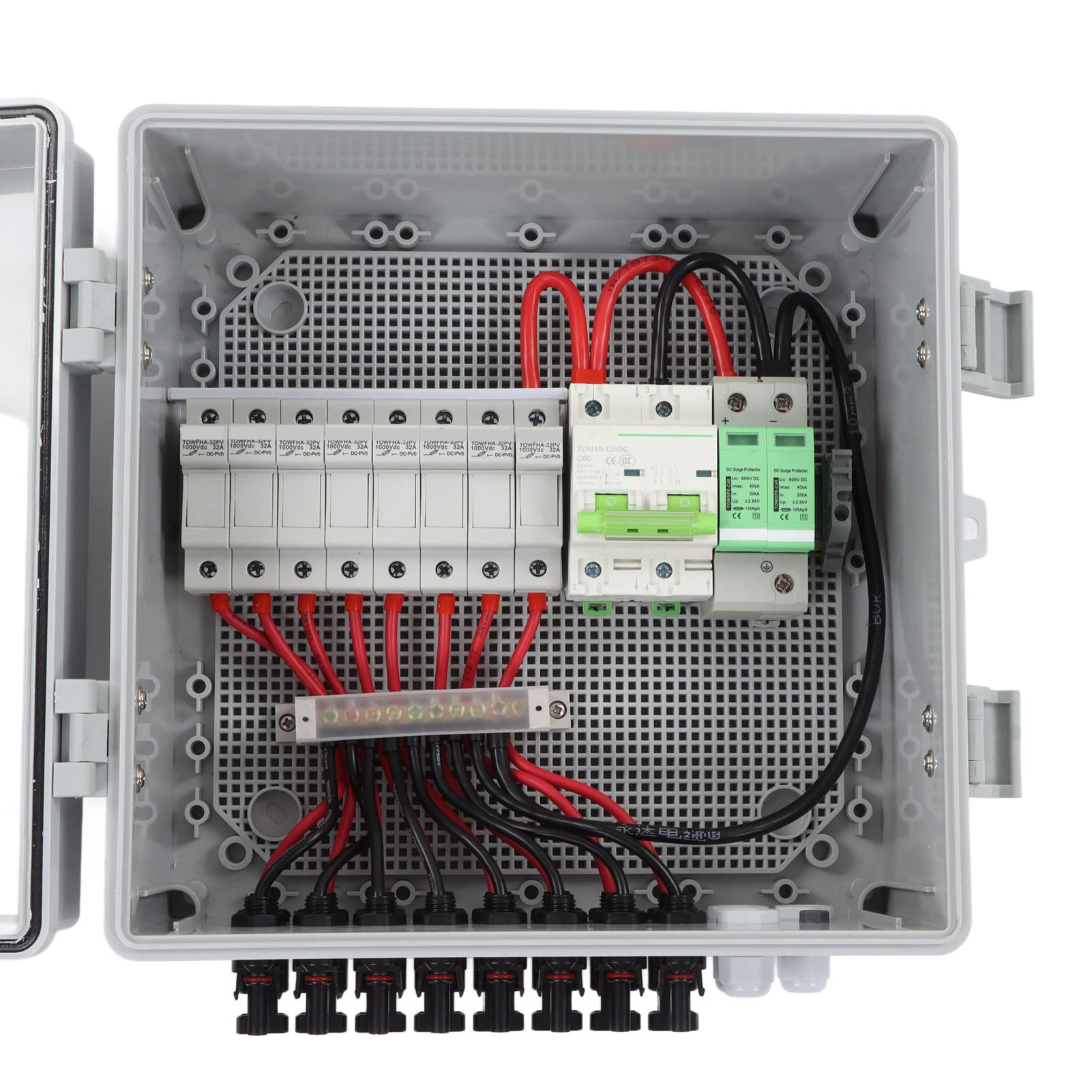 8 String PV Combiner Box with 80A Circuit Breaker - Waterproof Solar Combiner Box for On/Off Grid Systems - 10A Rated Current with Arrester & Solar Connectors - Ideal for Residential & Commercial Solar Panel Installations