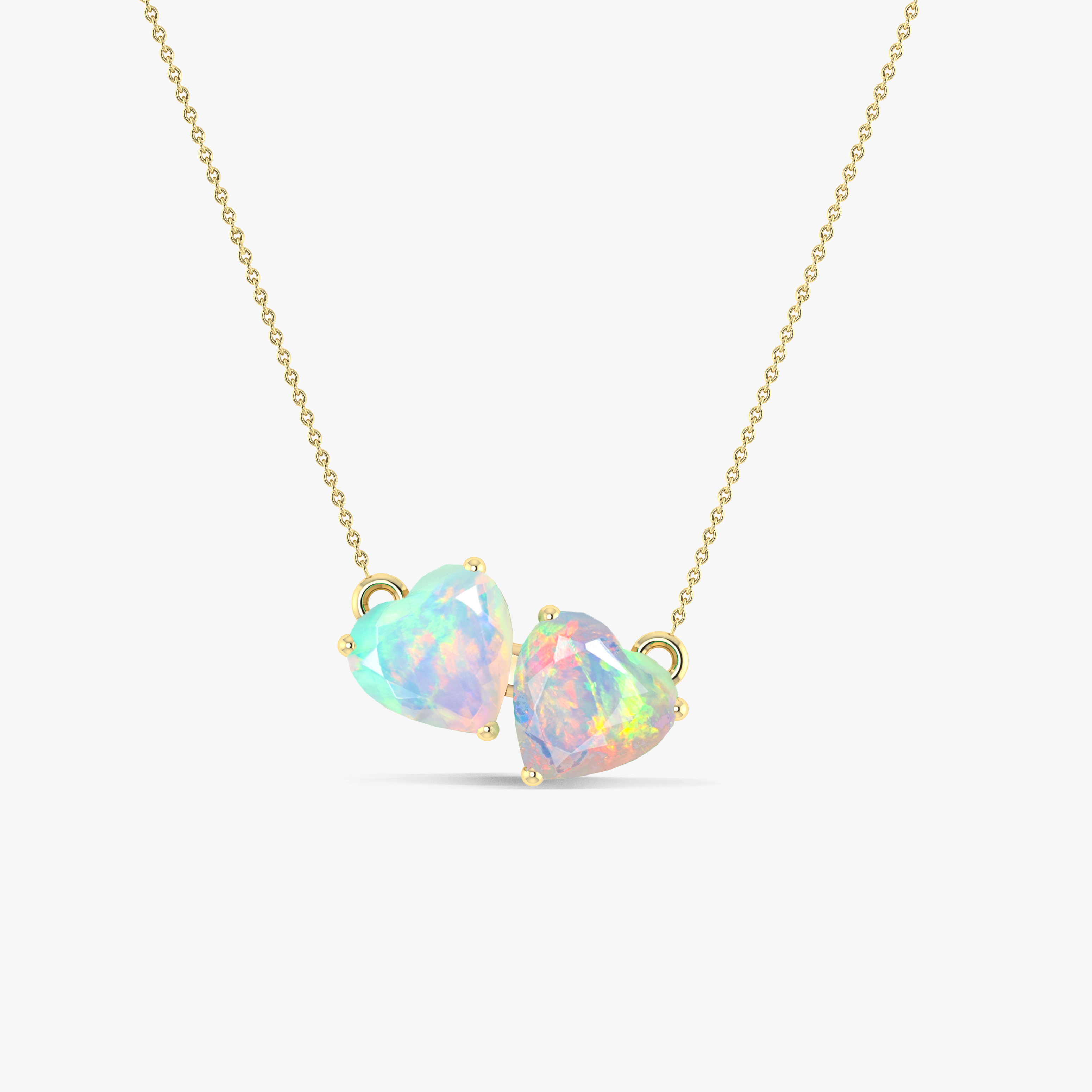 Natural White Opal Dual Heart Pendant Necklace - Elegant Jewelry Gift for Women - Perfect for Valentine's Day, Anniversary & Special Occasions
