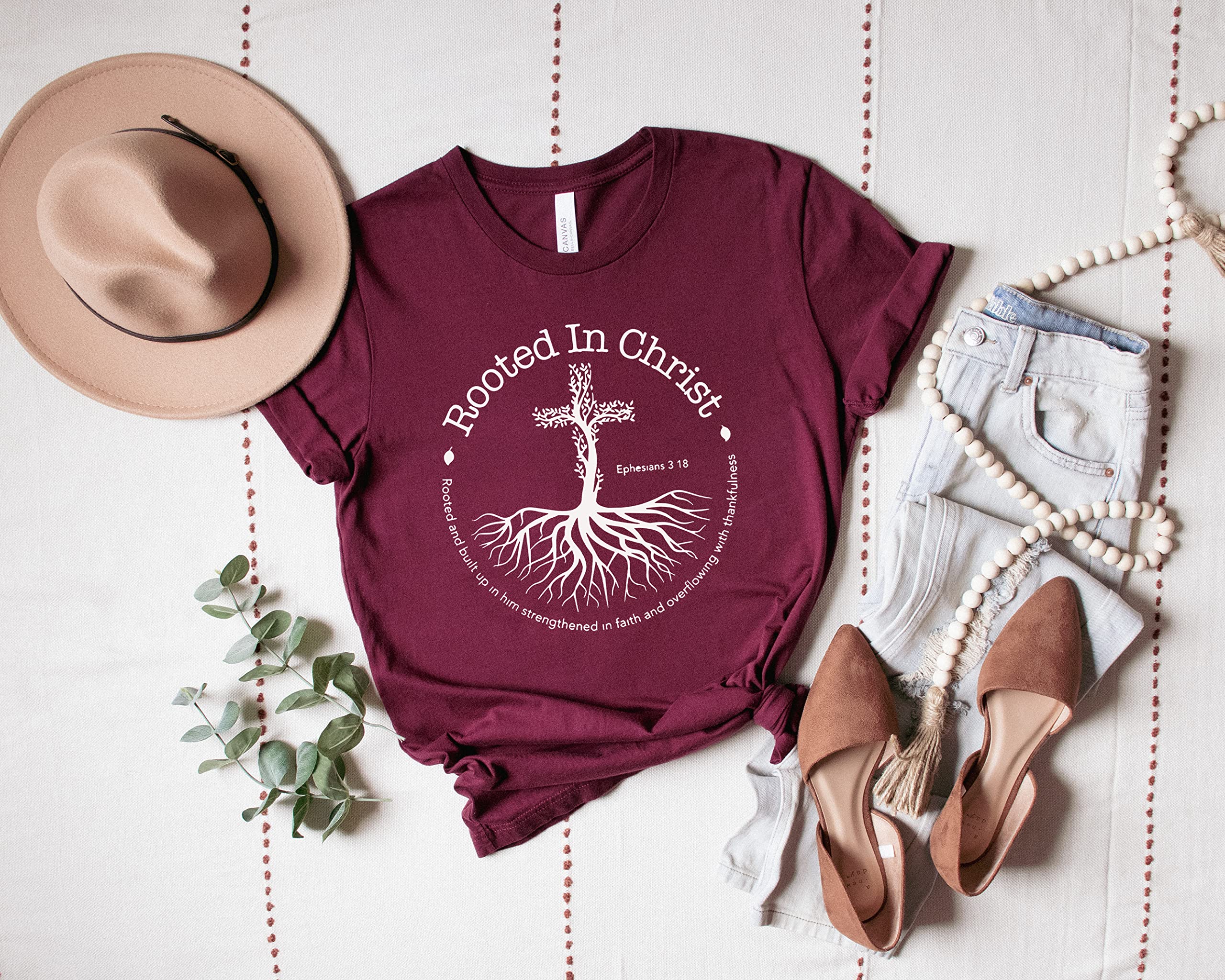 Rooted In Christ T-Shirt - Christian Religious Graphic Tee with Jesus Cross Design - Inspirational Faith-Based Apparel for Church, Worship & Daily Wear