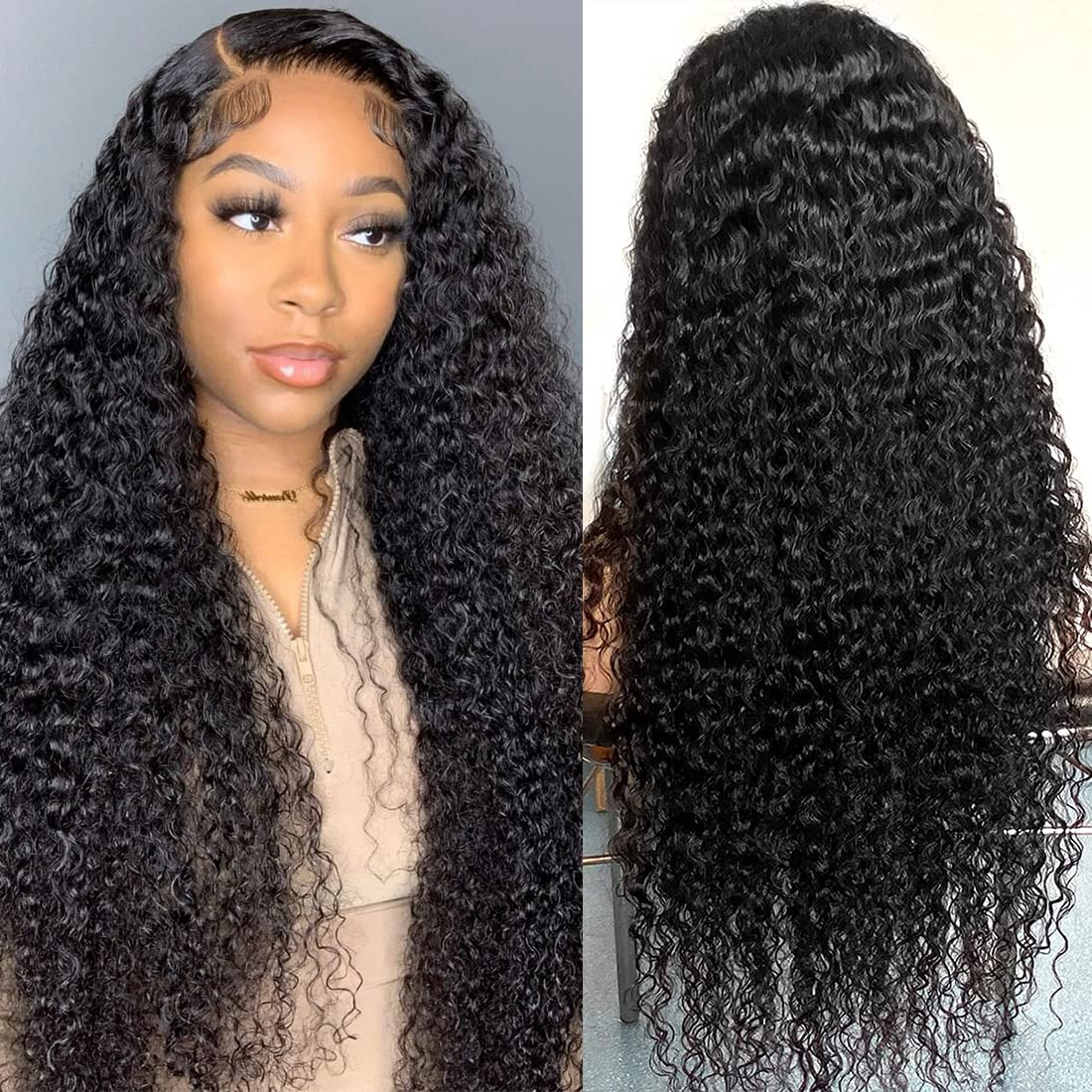 13x4 HD Transparent Lace Front Wigs Human Hair - 180% Density Deep Wave Glueless Lace Wig with Baby Hair & Pre-Plucked Hairline for Women | Natural Black Color 28 Inch | Perfect for Daily Wear, Parties & Special Occasions