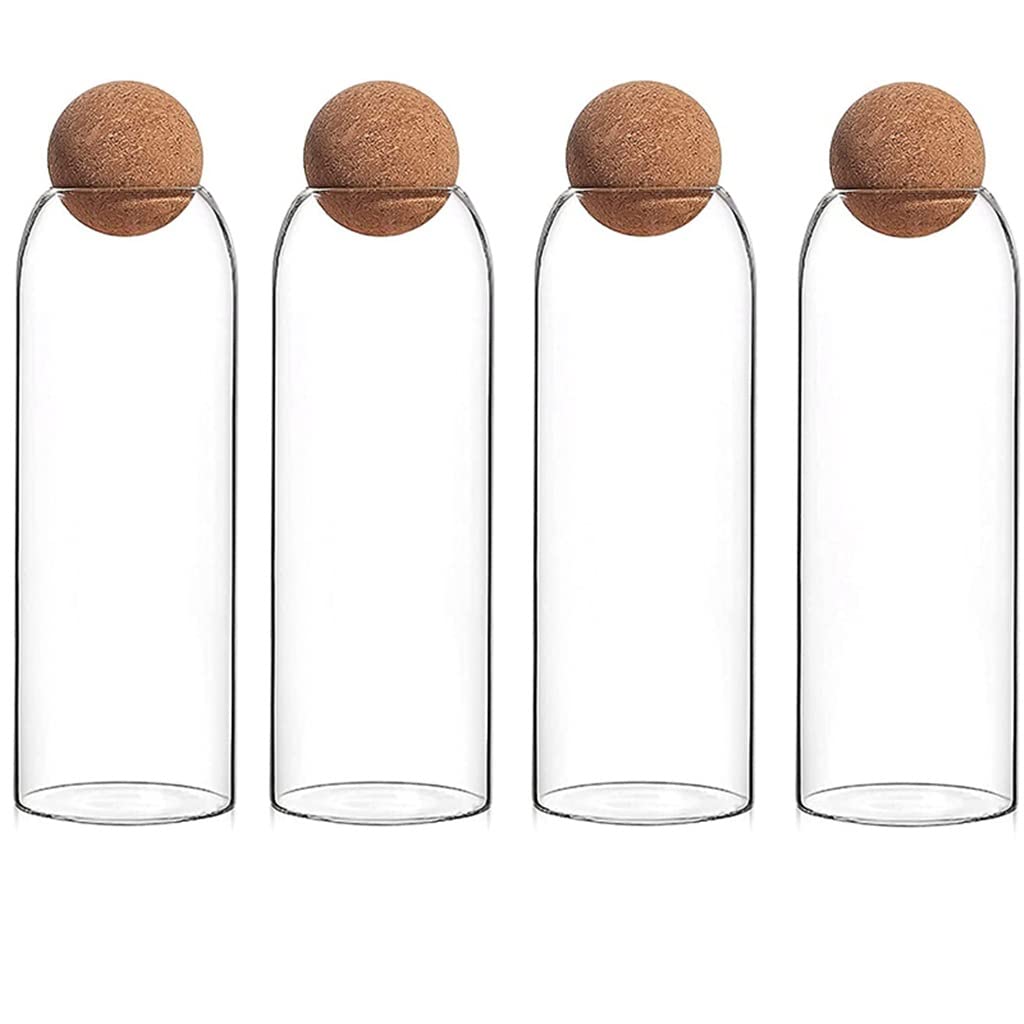 GRETD 4-Piece Clear Glass Storage Jars with Cork Lids - 1500ml Airtight Containers for Tea, Coffee, Cereals, Grains & Dry Food - Perfect for Kitchen Pantry Organization & Home Decor (Set of 4)