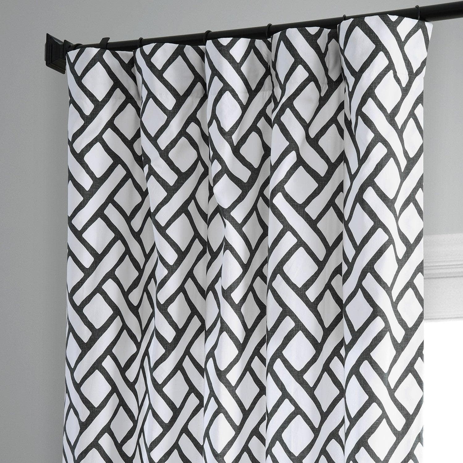 Black Geometric Printed Cotton Room Darkening Curtains for Bedroom & Living Room - Modern Home Decor, Light Blocking Window Treatments for Better Sleep & Privacy