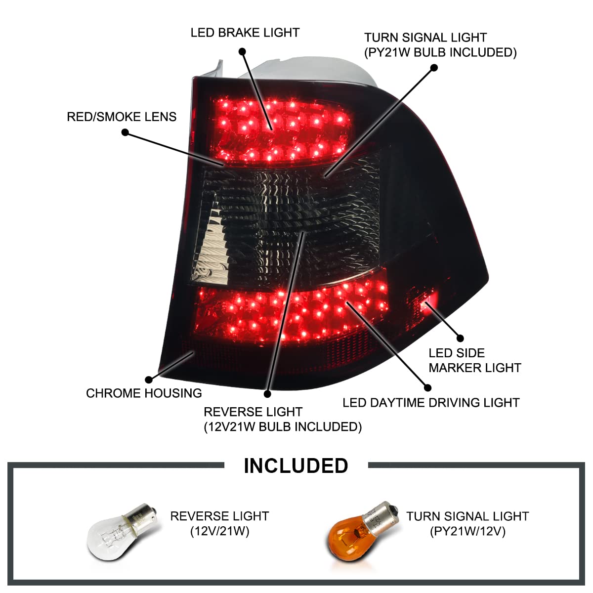 Spec-D Tuning Red Smoke LED Tail Lights for 1998-2005 Mercedes-Benz W163 M-Class - Left & Right Pair Assembly - Enhanced Night Visibility & Style Upgrade for SUVs