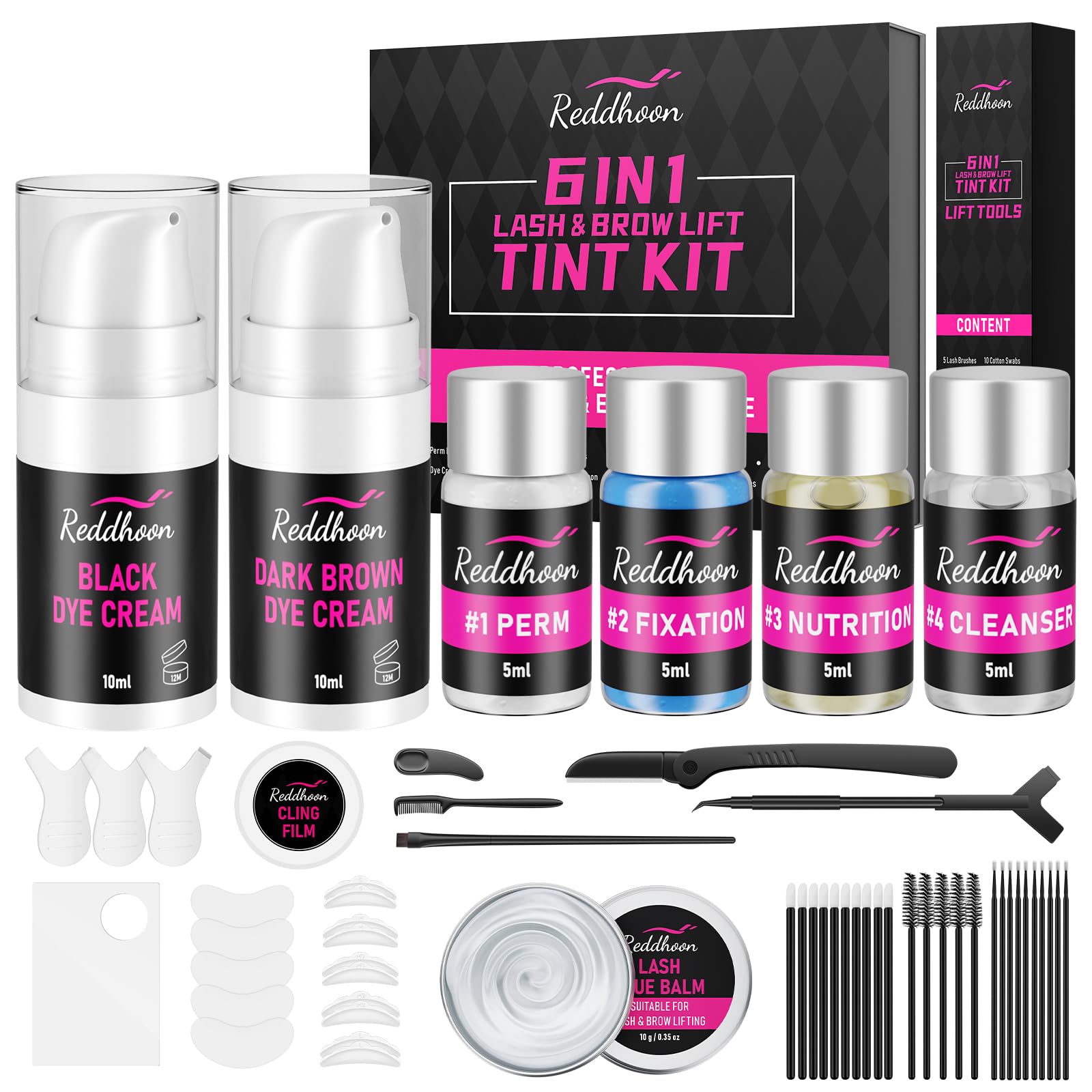 6 in 1 Professional Lash Lift & Brow Lamination Kit - Double Black & Brown Tinting, Curling Perming for Voluminous Lashes & Brows - Complete Salon-Quality Tools for Home Use - Perfect Gift for Women & Beauty Lovers (Great for Weddings, Parties & Daily Makeup Routine)