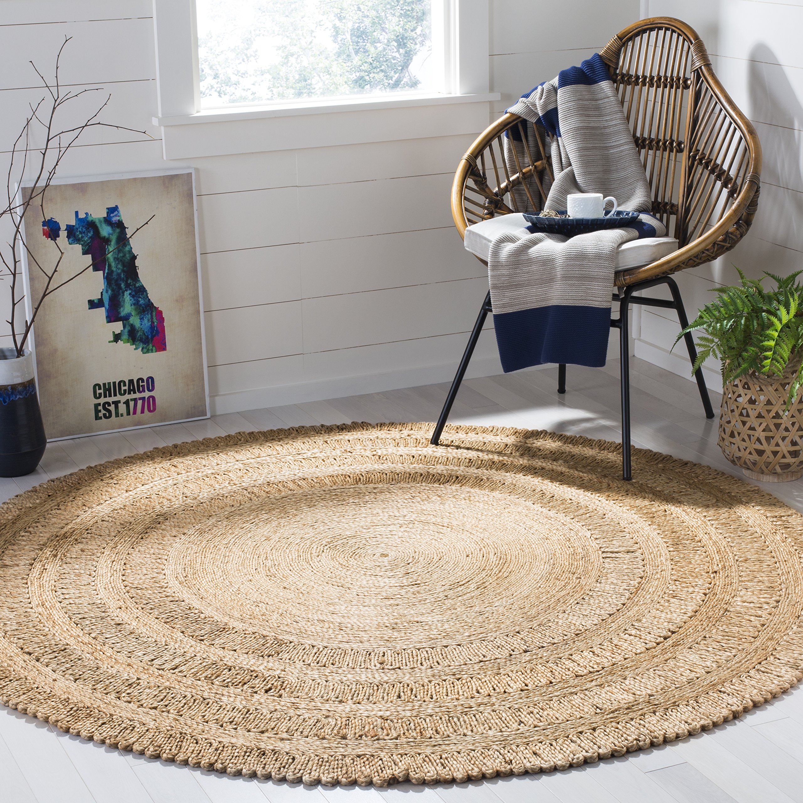 SAFAVIEH Handmade Boho Jute Area Rug 8' Round - Natural Fiber Farmhouse Rug NF356A for Living Room, Bedroom & Boho Decor