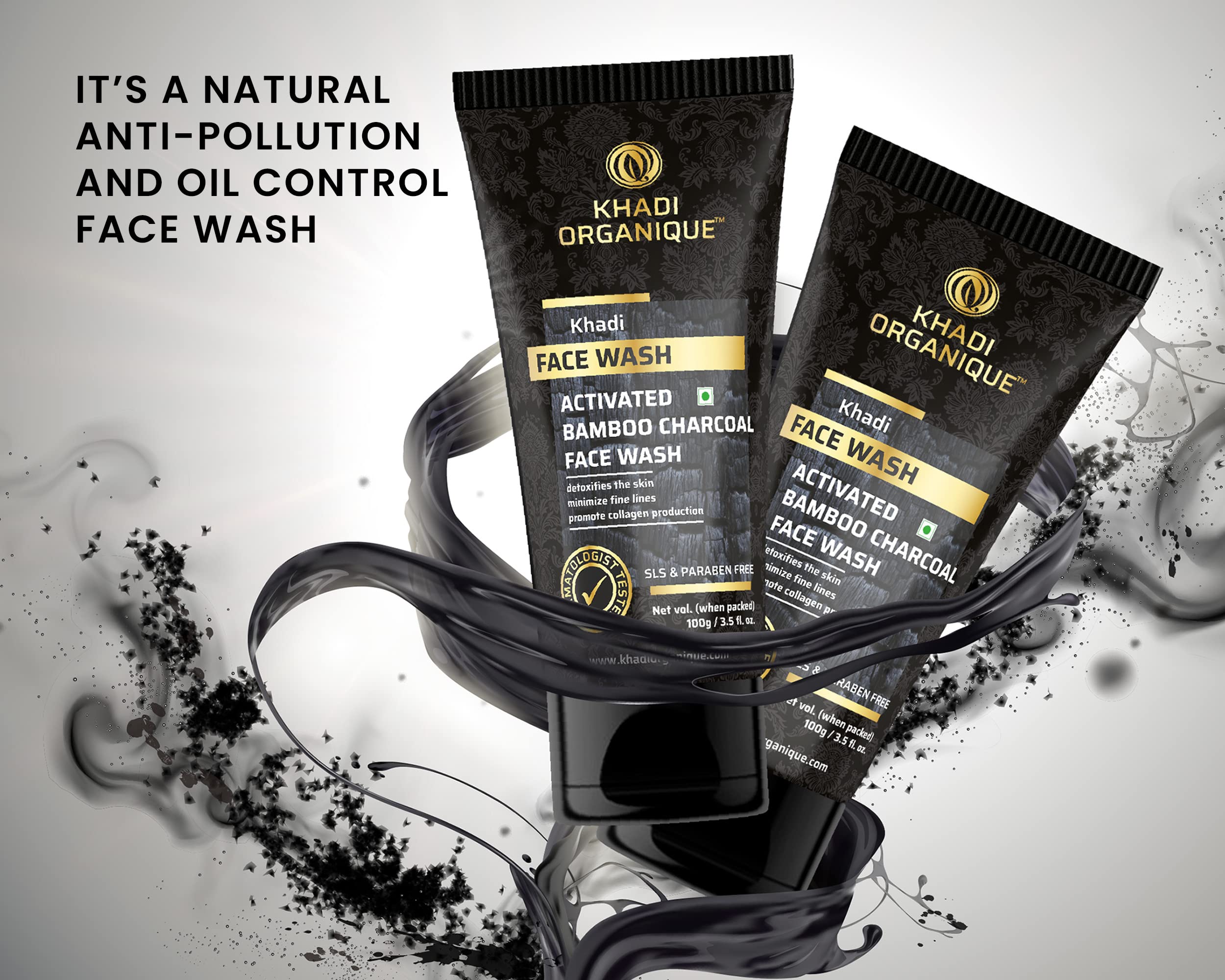 Khadi Organique Activated Bamboo Charcoal Face Wash 200g (Pack of 2) - Deep Pore Cleanser for Acne & Blackhead Removal | Detoxifying & Oil Control | Perfect for Oily & Combination Skin | Morning & Night Skincare Routine