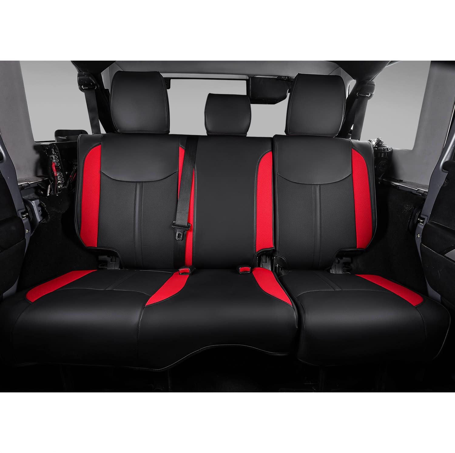 Xipoo PU Leather Car Seat Covers Full Set for 2013-2017 Jeep Wrangler JK 4 Door - Black & Red Replacement Seat Protectors | Durable & Comfortable for Off-Roading, Daily Commuting & Adventure Trips