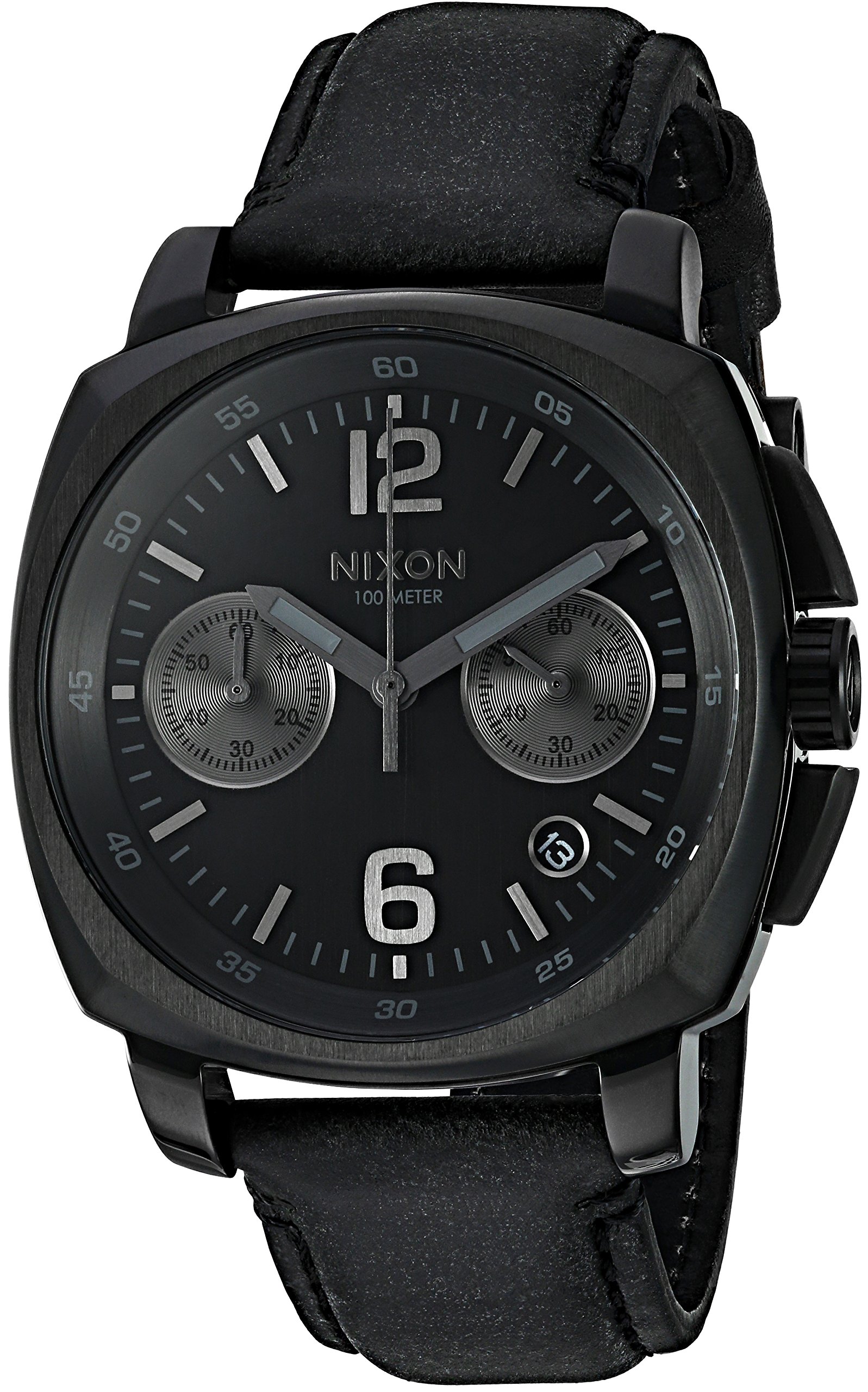 Nixon Men's 'Charger Chrono' Quartz Stainless Steel & Leather Watch - Black (Model A1073001-00) | Waterproof Chronograph for Business, Casual & Outdoor Activities