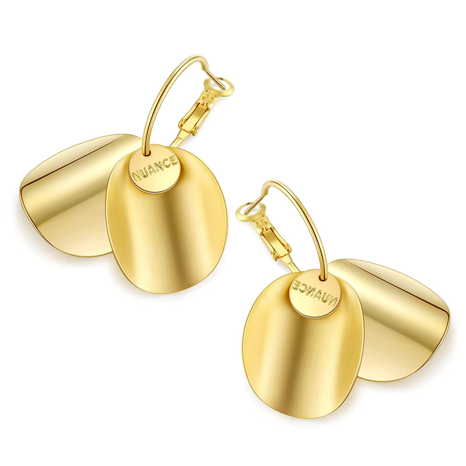 Gold Plated Dangle Drop Earrings for Women - Trendy Hoop Round Funky Simple Fashion Jewelry - Perfect Birthday, Daily Wear & Party Gift