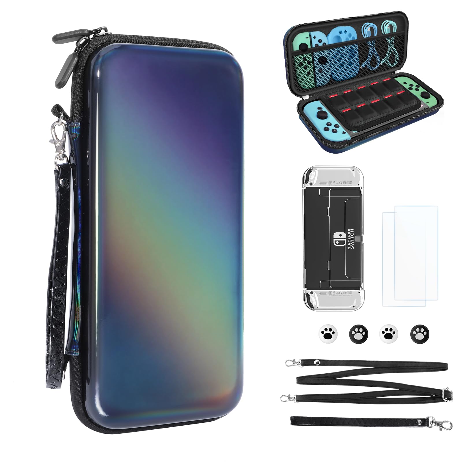 Belle&Birdie Protective Carrying Case for Nintendo Switch OLED - 10-in-1 Accessories Bundle with Waterproof Cover, Game Holder, Screen Protector, Thumb Grips & Strap | Portable Travel Protection for Gaming On-The-Go, Commuting & Outdoor Adventures