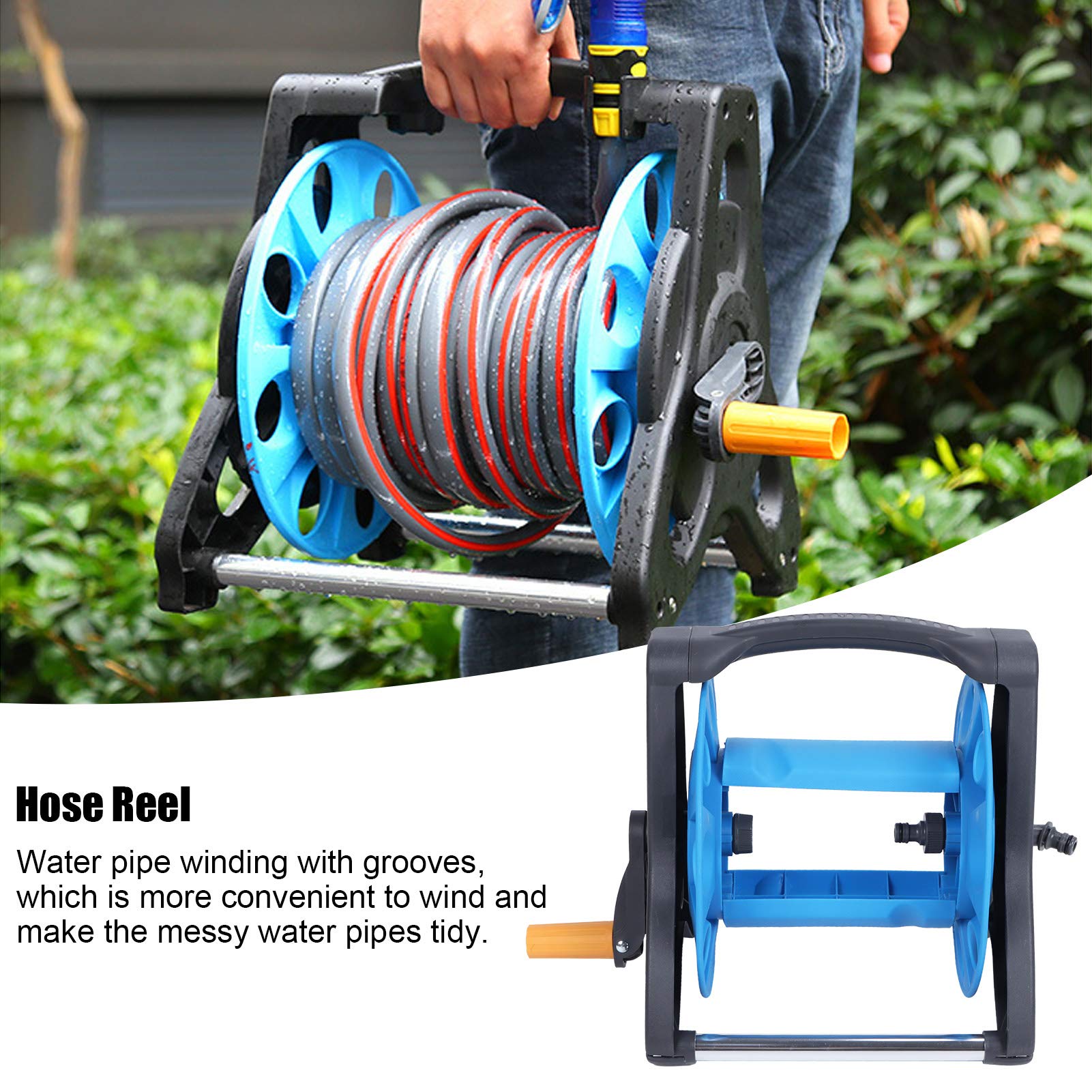 Portable Garden Hose Reel with Folding Handle - 1/2 Inch Water Pipe Storage Organizer for Home Gardening, Lawn Care, and Agricultural Use | Durable Hose Winding Tool for Outdoor Watering & Irrigation