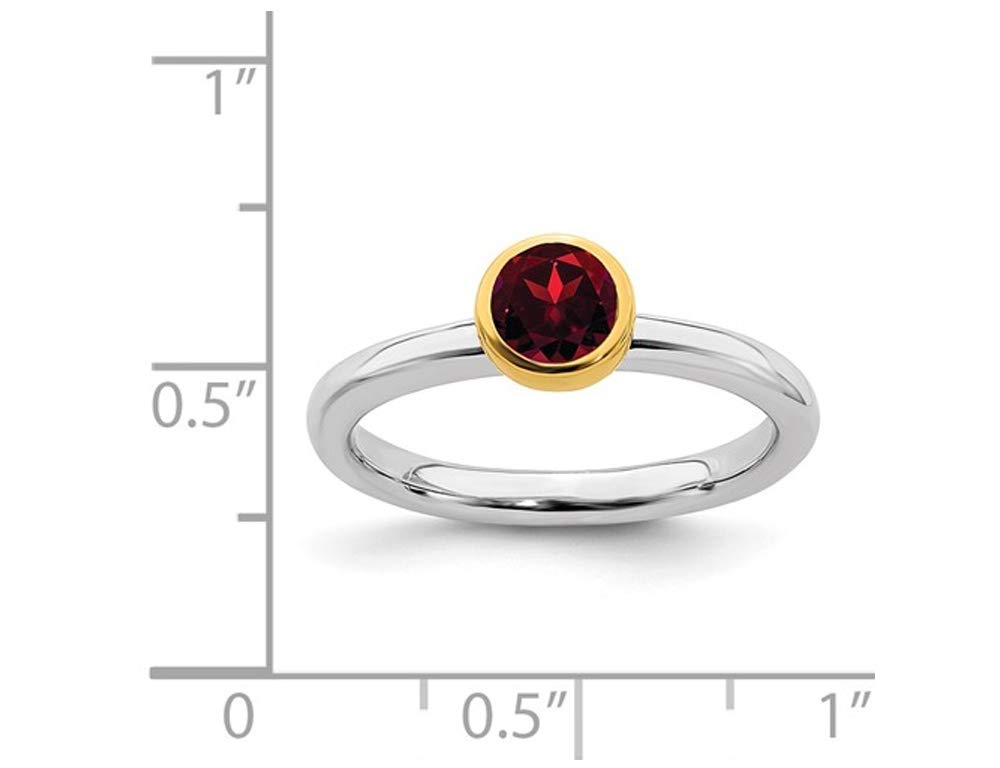 3/5 Carat (ctw) Sterling Silver Solitaire Garnet Ring with Yellow Accent - Perfect for Valentine's Day Gifts, Anniversary Presents & Special Occasions