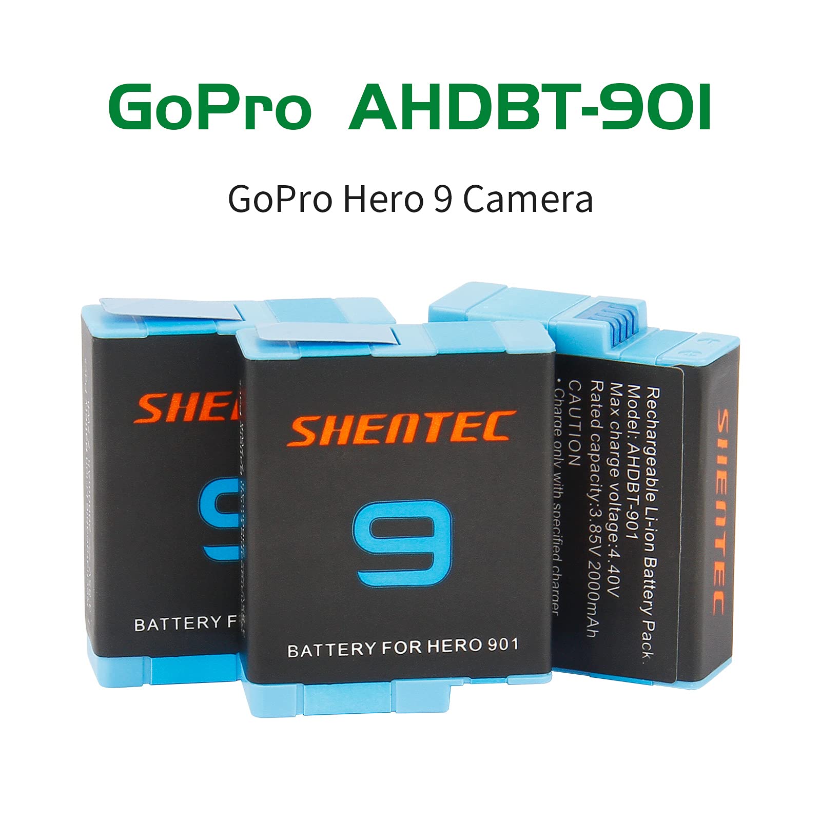 Shentec AHDBT-901 3-Pack Replacement Batteries & 3-Channel Fast Charger for GoPro Hero 9/8/7/6 - Compatible with SPBL1B Fully Decoded Battery - Perfect for Travel, Vlogging & Outdoor Adventures