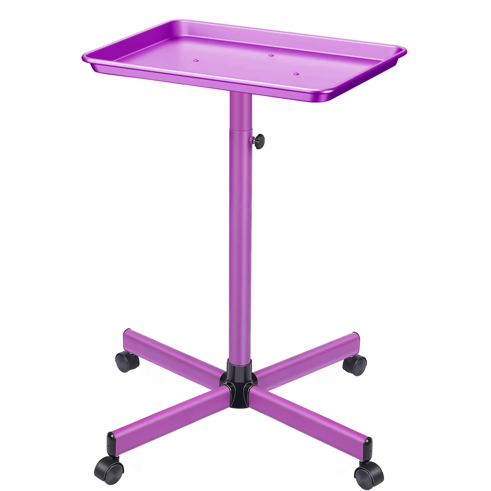 Premium Adjustable Rolling Salon Tray - Aluminum Mobile Hair Stylist & Tattoo Artist Cart with Wheels, Purple Height-Adjustable Service Tray for Salon, Spa, Tattoo Parlor & Beauty Services