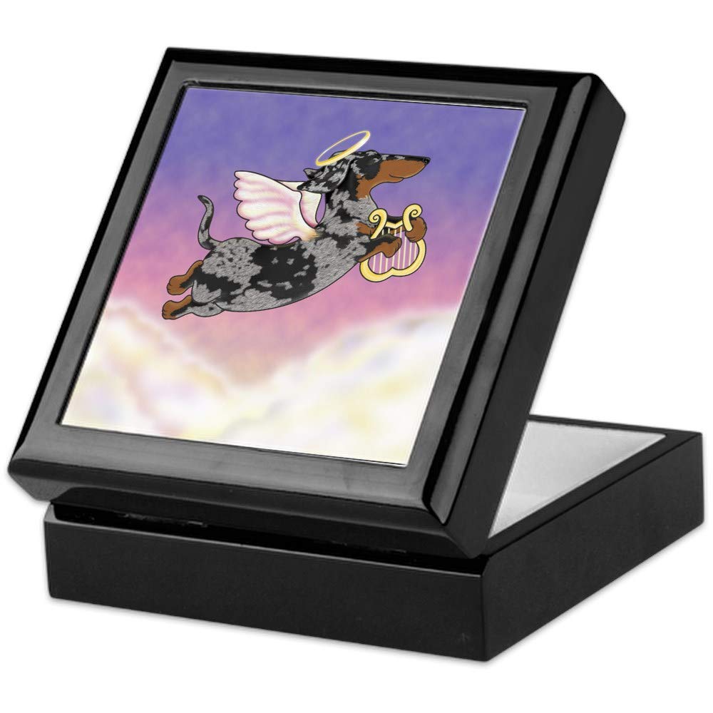 Silver Dapple Dachshund Angel Keepsake Box - Handcrafted Hardwood Jewelry Box with Velvet Lining - Perfect for Storing Jewelry, Keepsakes & Mementos - Ideal Gift for Pet Lovers & Memorial Occasions