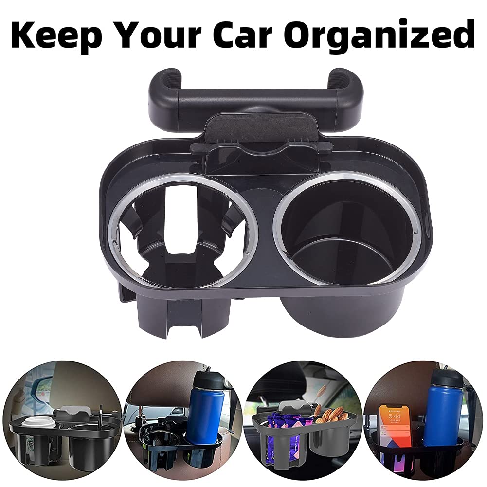 JSCARLIFE Universal Car Headrest Cup Holder & Seat Back Organizer - Dual Cup Holder & Snack Tray for Backseat, Car Interior Accessories - Perfect for Road Trips, Family Travel & Commuting