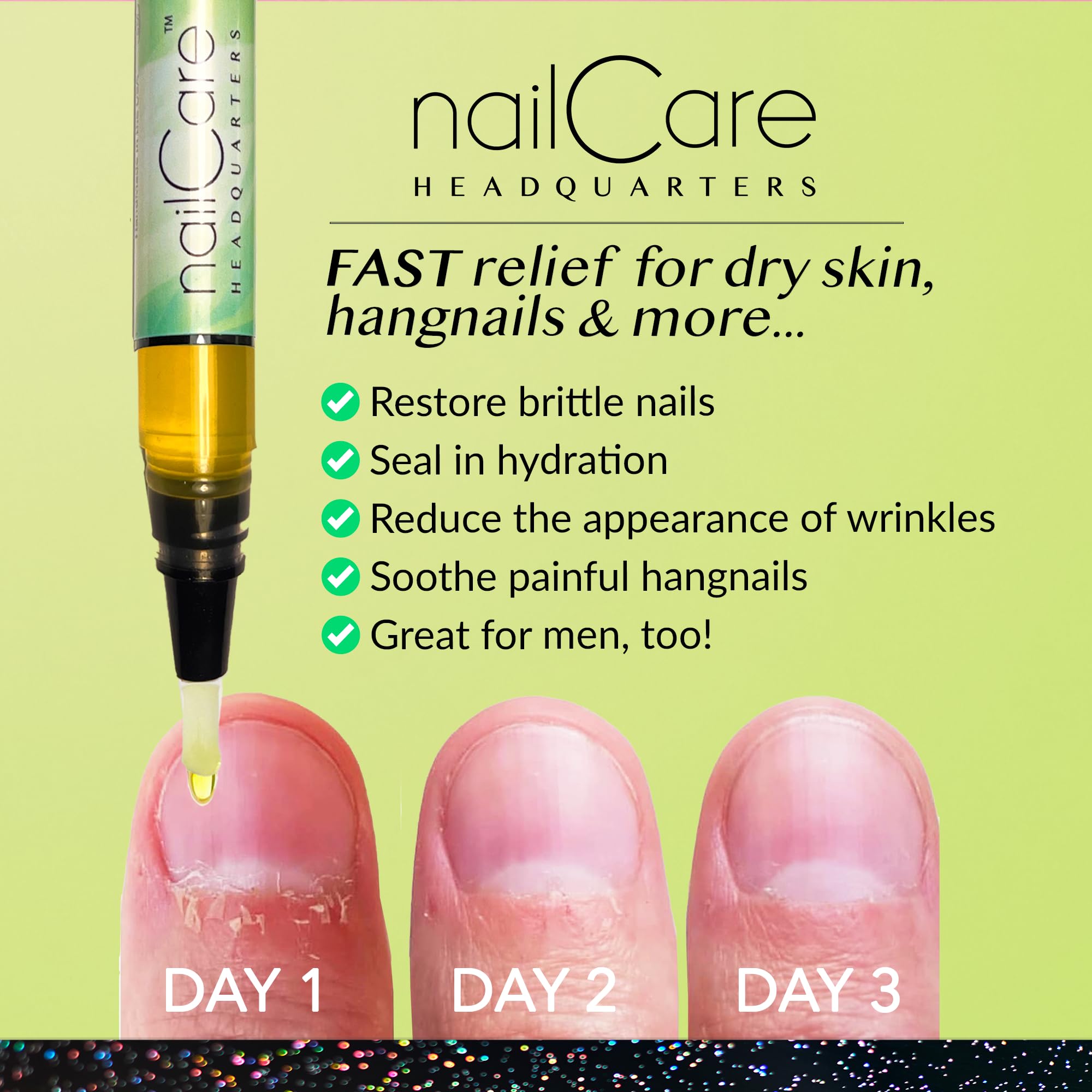 **Cuticle Oil Pen for Nails - Jojoba Nail Strengthener & Growth Treatment Serum - Repair Damaged Nails & Hangnails - Honeydew Ice Scented with Holo Glitter - Perfect for Manicures, Nail Care & At-Home Spa Treatments**