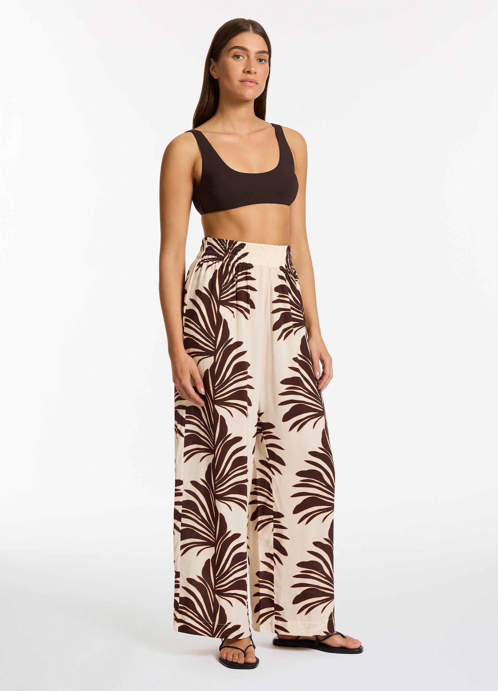 Dahlia Palm Wide Leg Pants for Women - Soft Cream High Waisted Linen Pants - Perfect for Summer, Beach, and Casual Outings