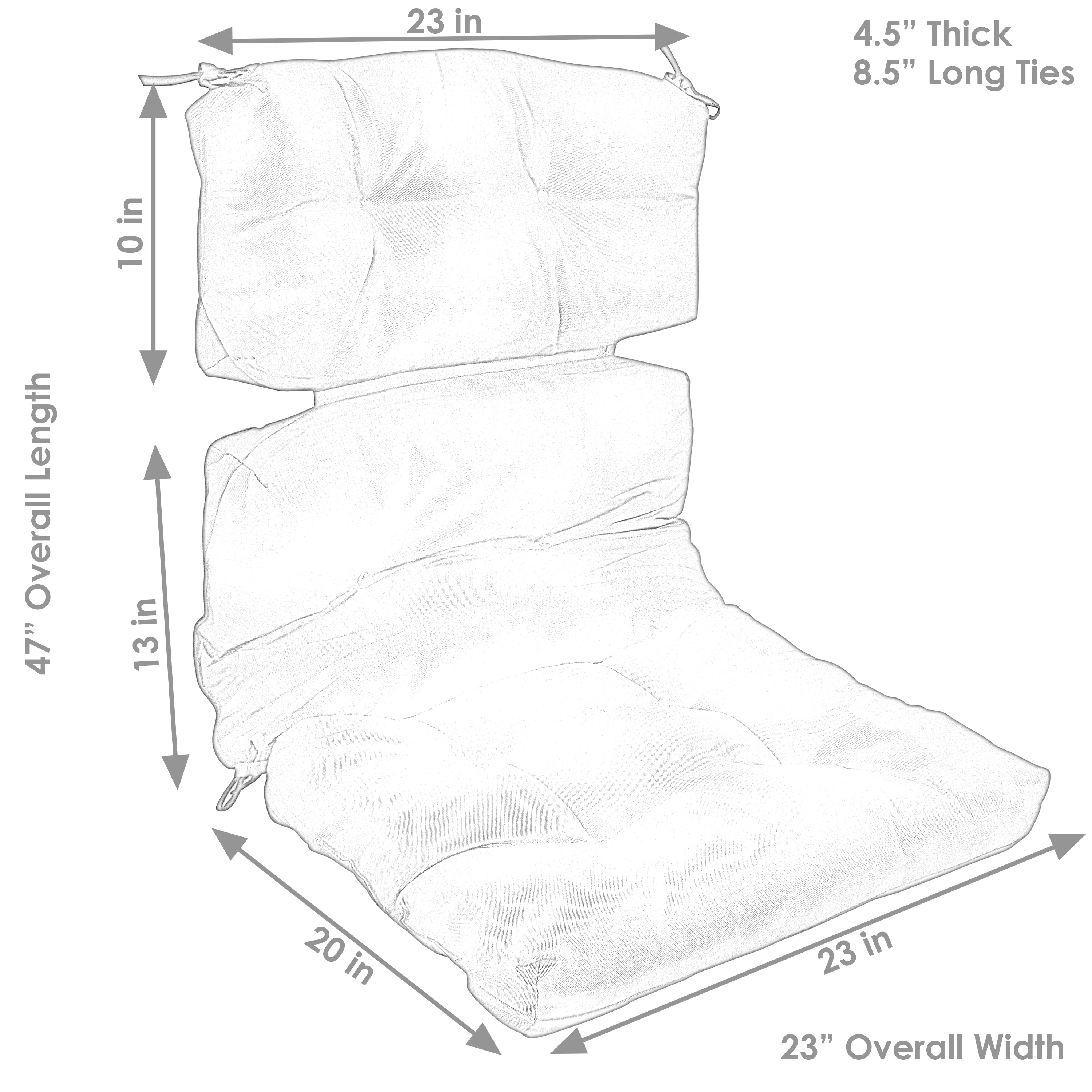 Premium Sunnydaze Olefin Tufted High Back Patio Chair Cushion - Waterproof Outdoor Furniture Cushion for Patio, Deck, Poolside & Garden Lounge Chairs