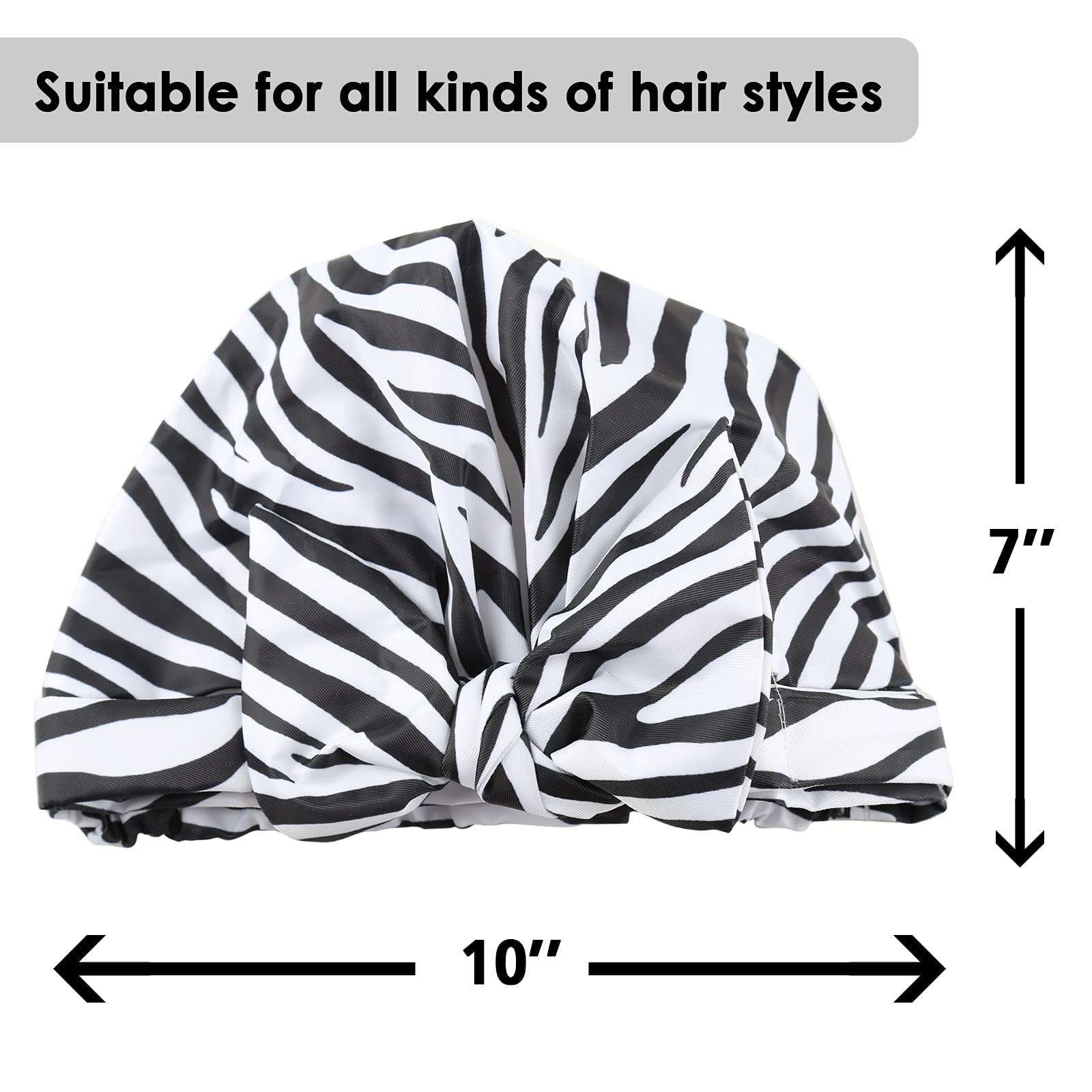Waterproof Reusable Shower Cap for Women & Girls - Extra Large Hair Cover for Long Hair & Braids - Adjustable Bow Zebra Strip Design - Perfect for Bathing, Swimming & Hair Treatments