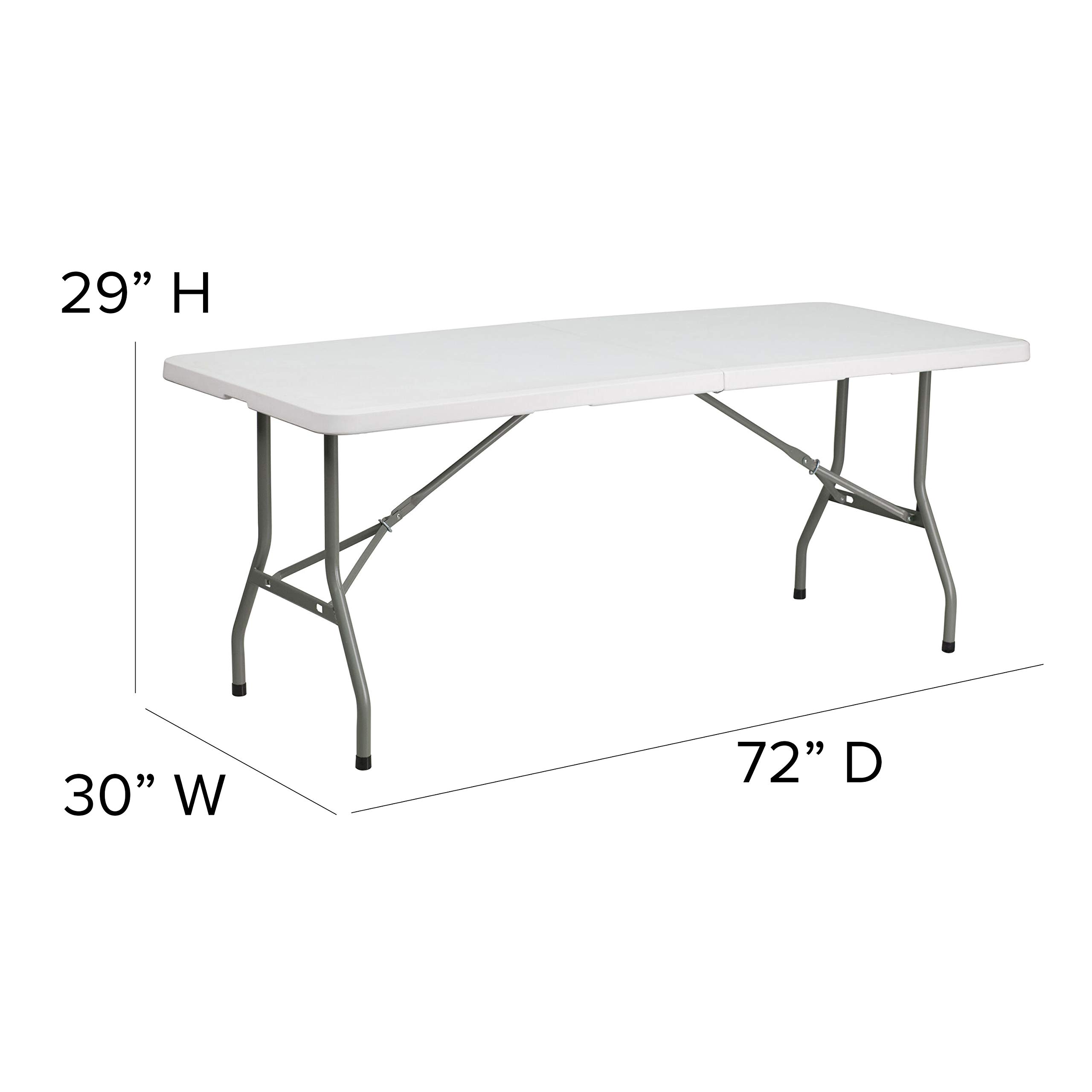 6-Foot Bi-Fold Granite White Plastic Folding Table with Carrying Handle - Portable & Sturdy for Parties, Events, Camping & Home Use