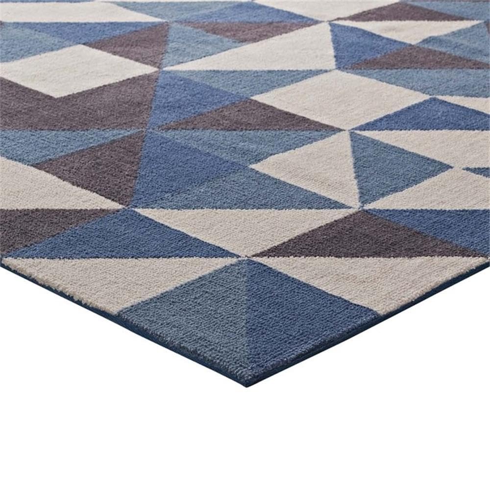 Modway Kahula Geometric Triangle Mosaic 8x10 Area Rug - Blue, White & Gray Modern Design for Living Room, Bedroom & Office Decor