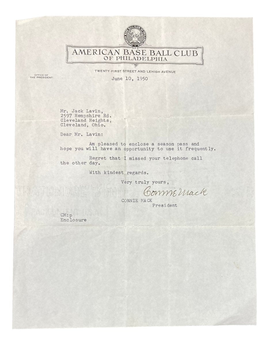 Connie Mack Philadelphia Athletics Signed Handwritten Letter BAS A31888 Autograph - Perfect for Baseball Memorabilia Collectors & Sports Fans Display