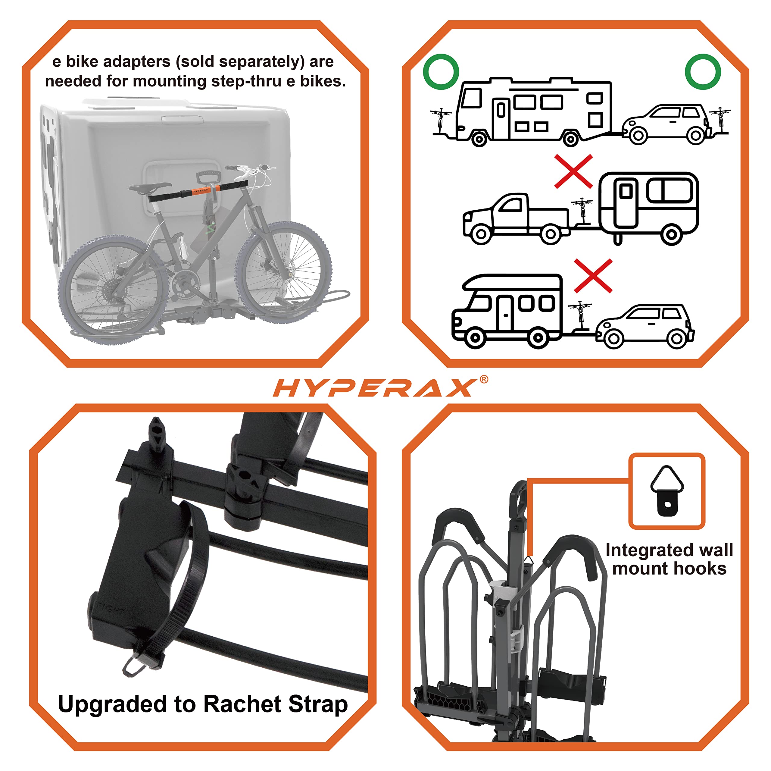 HYPERAX 2023 Volt RV-Approved 2-Bike Hitch Mount Rack for eBikes - Fits RV, Camper, Motorhome, Trailer & Toad with 2