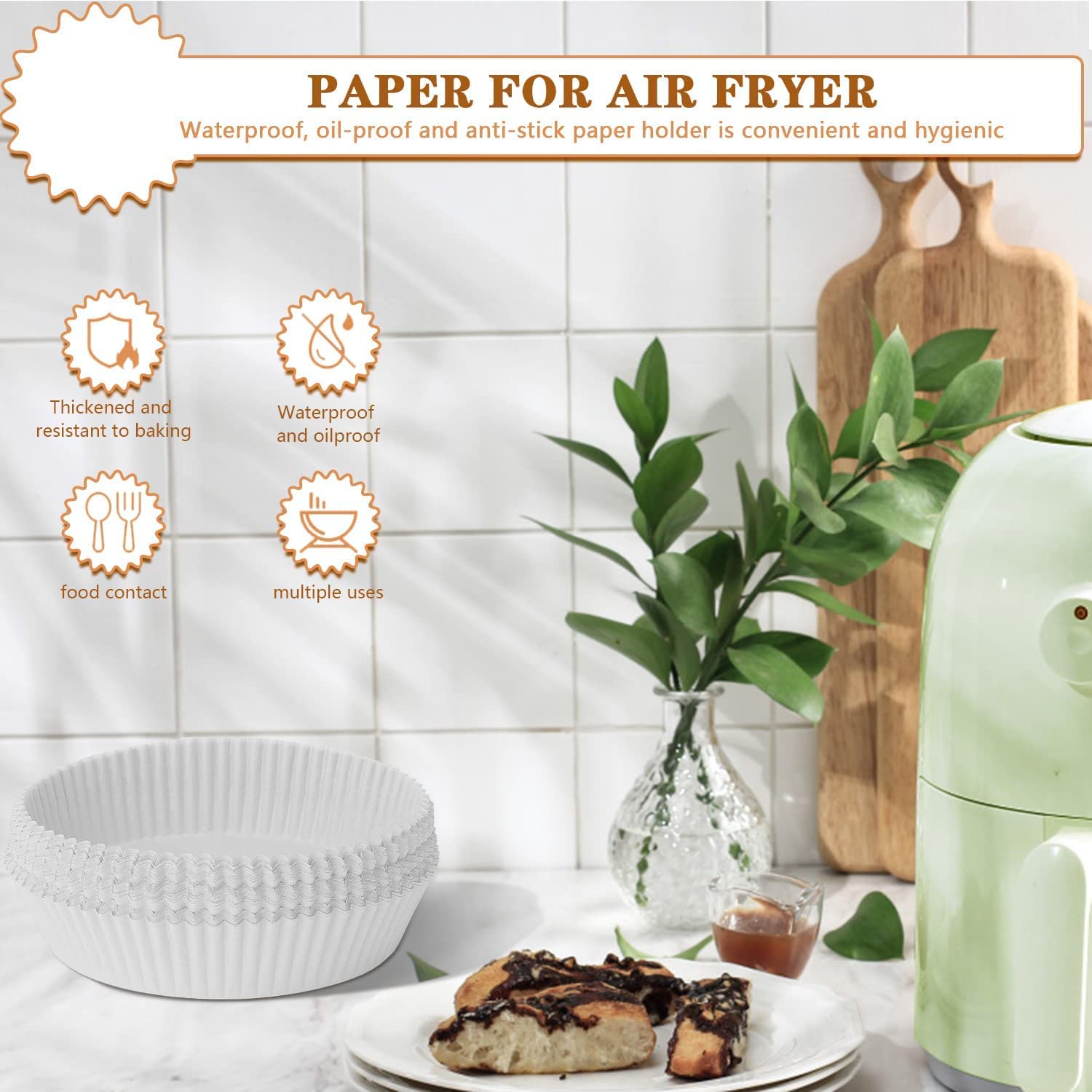 100PCS Non-Stick Air Fryer Paper Liners - 6.3 Inch Round Disposable Baking Sheets for Oil-Proof Cooking, Roasting & Microwaving | Perfect for Air Fryers, Baking, Meal Prep & Healthy Cooking